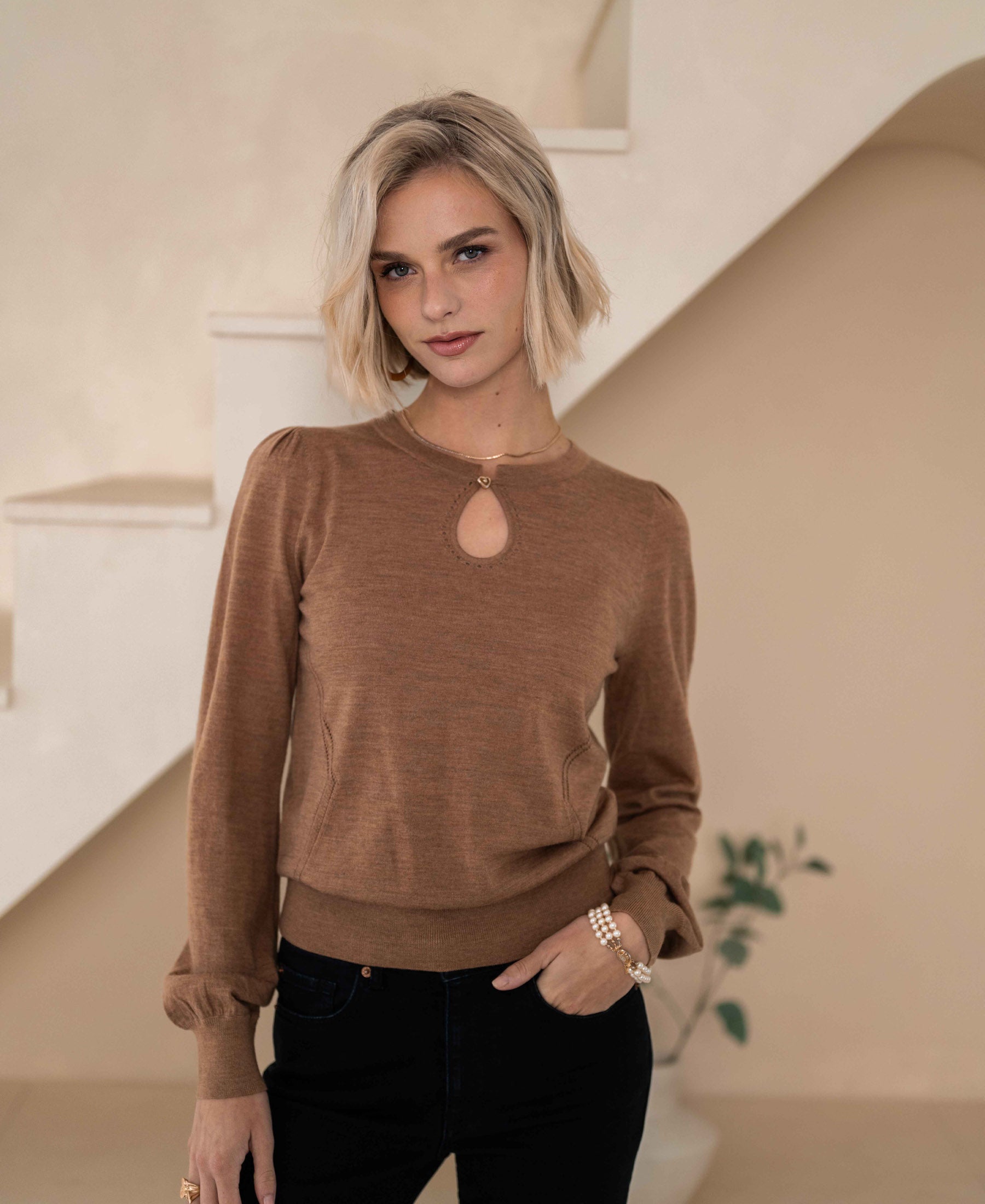 Merino sweater LA COMPAGNIE Chai tea-gold