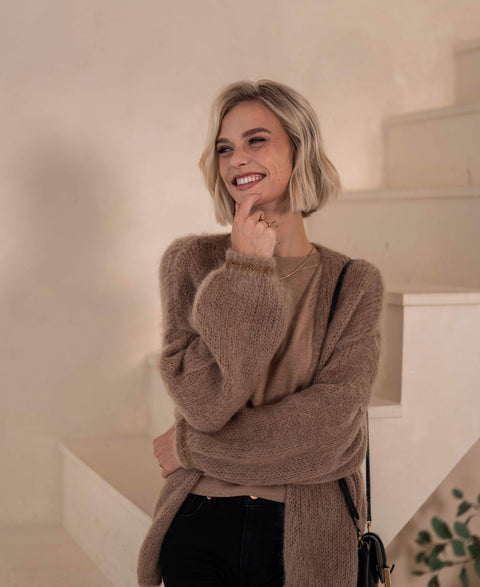 Fluffy cardigan LA CHERIE Camel