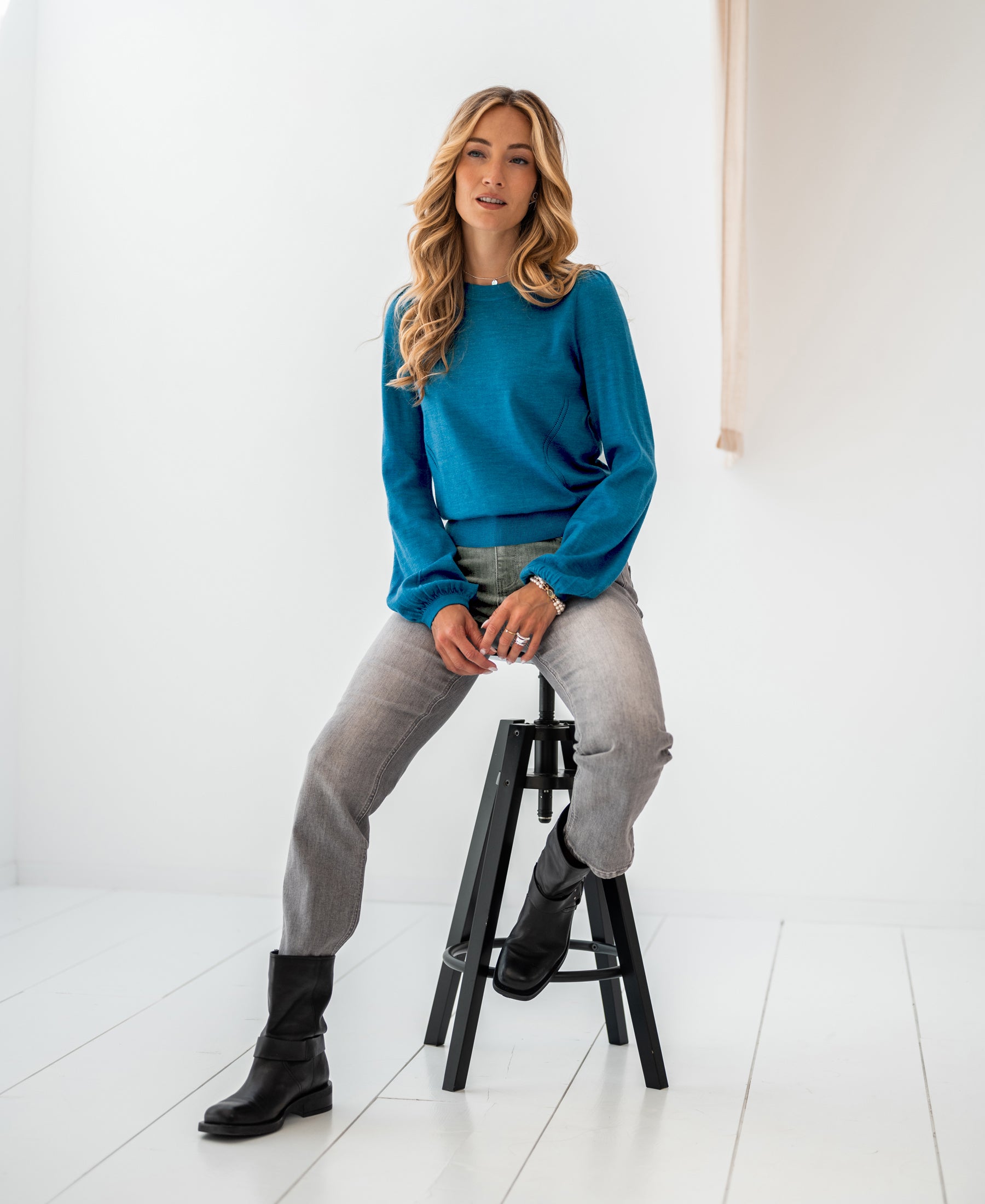 Merino wool sweater LA COEUR Sea blue