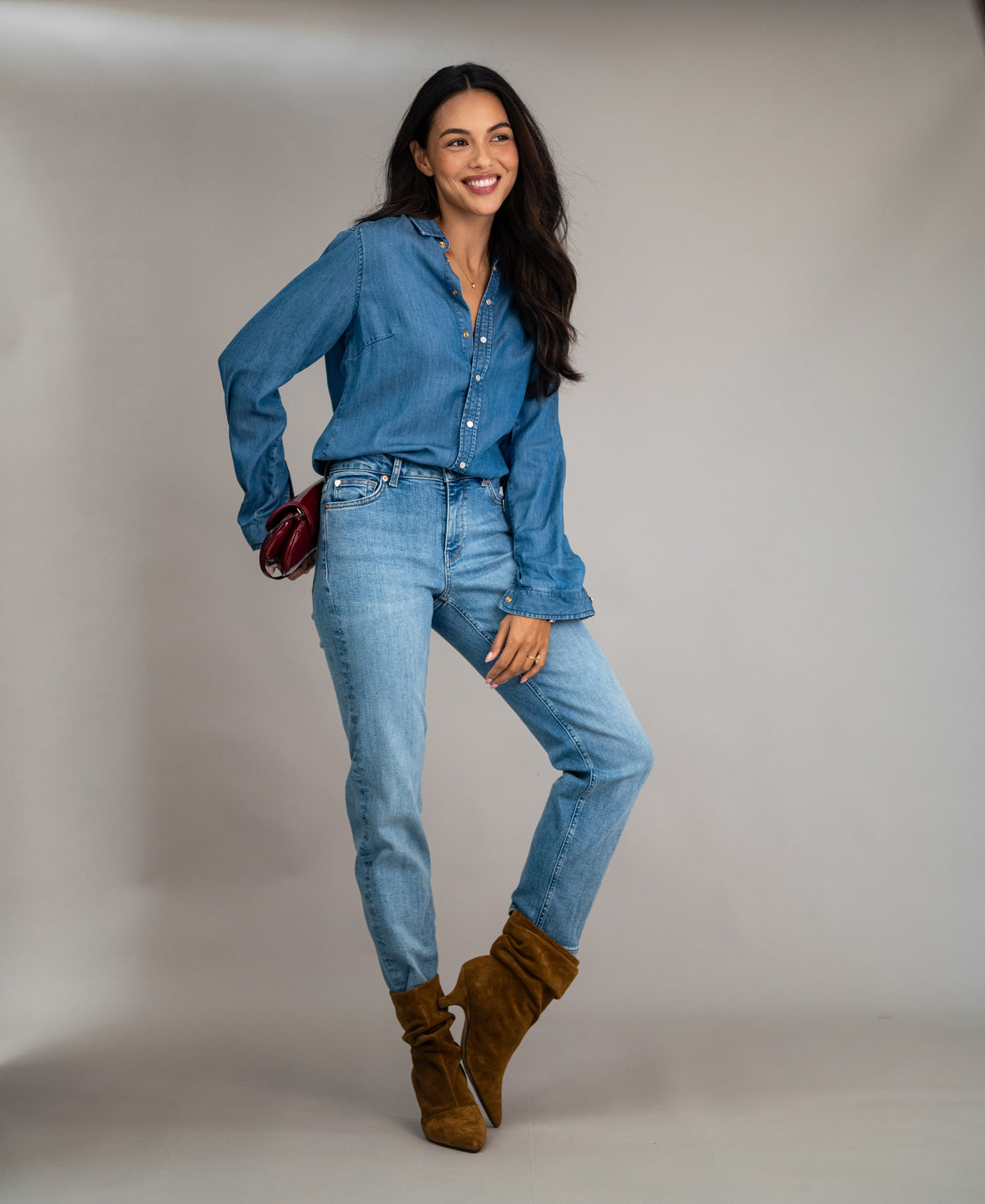 Tencel denim blouse LA DEZANNE Stonewash