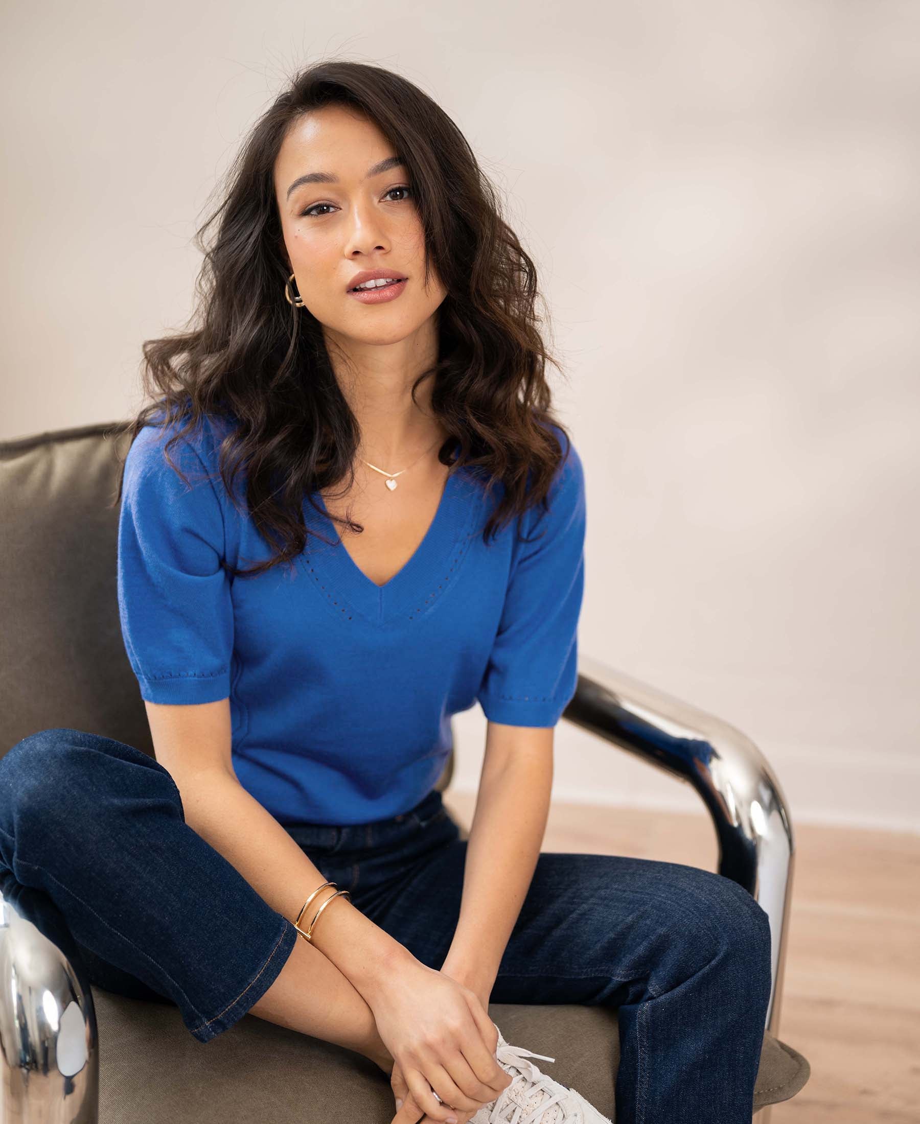 V-hals trui LA DIAZ Blauw