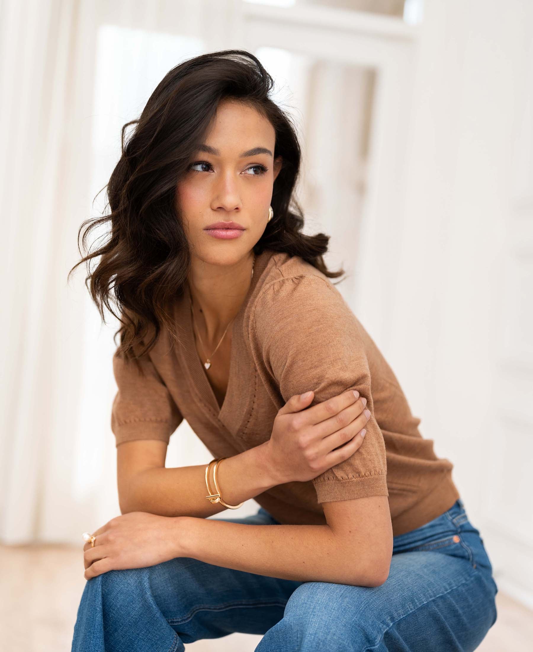 V-neck sweater LA DIAZ Chai Tea