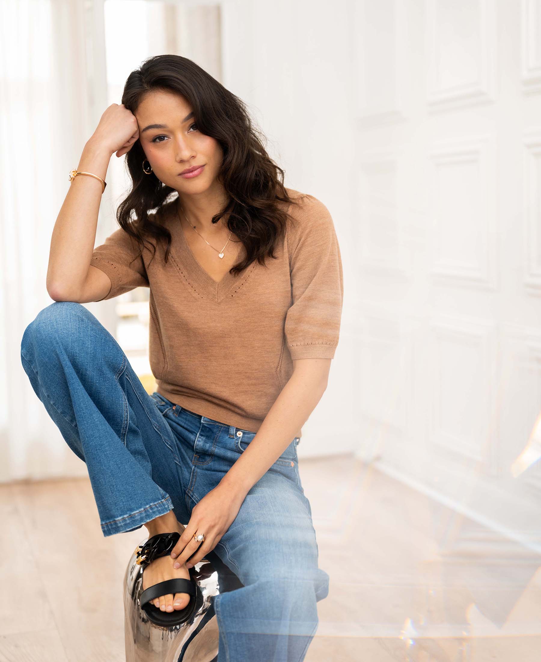 V-neck sweater LA DIAZ Chai Tea