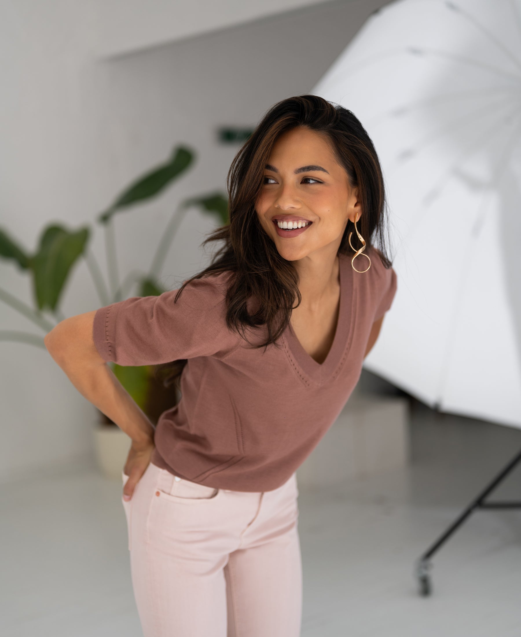 V-hals trui LA DIAZ Dusty pink