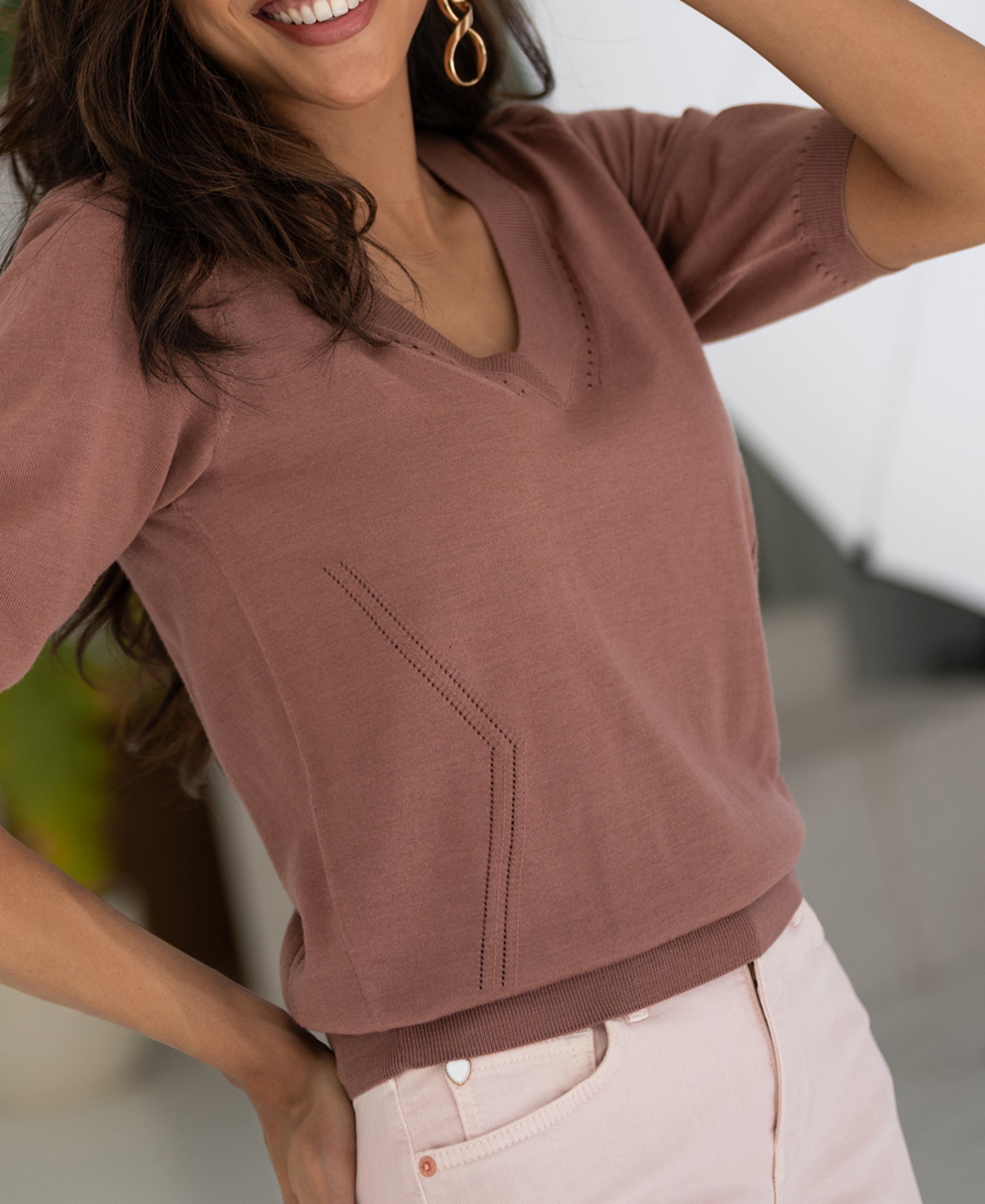 V-neck sweater LA DIAZ Dusty pink
