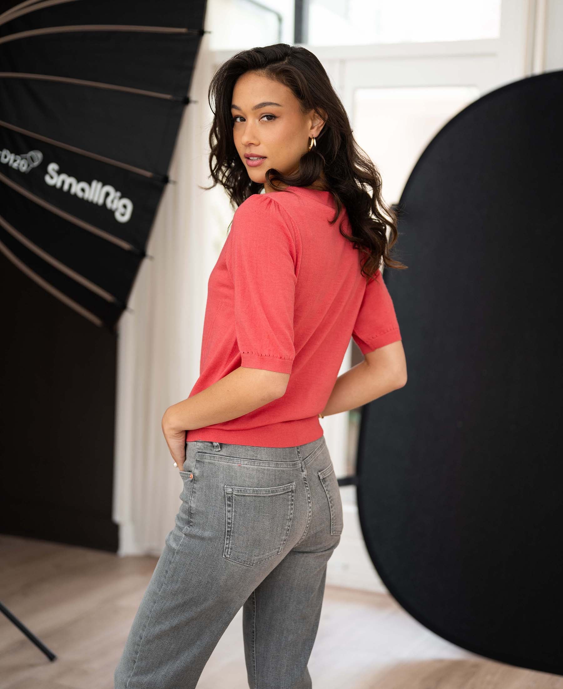 V-hals trui LA DIAZ Coralpink