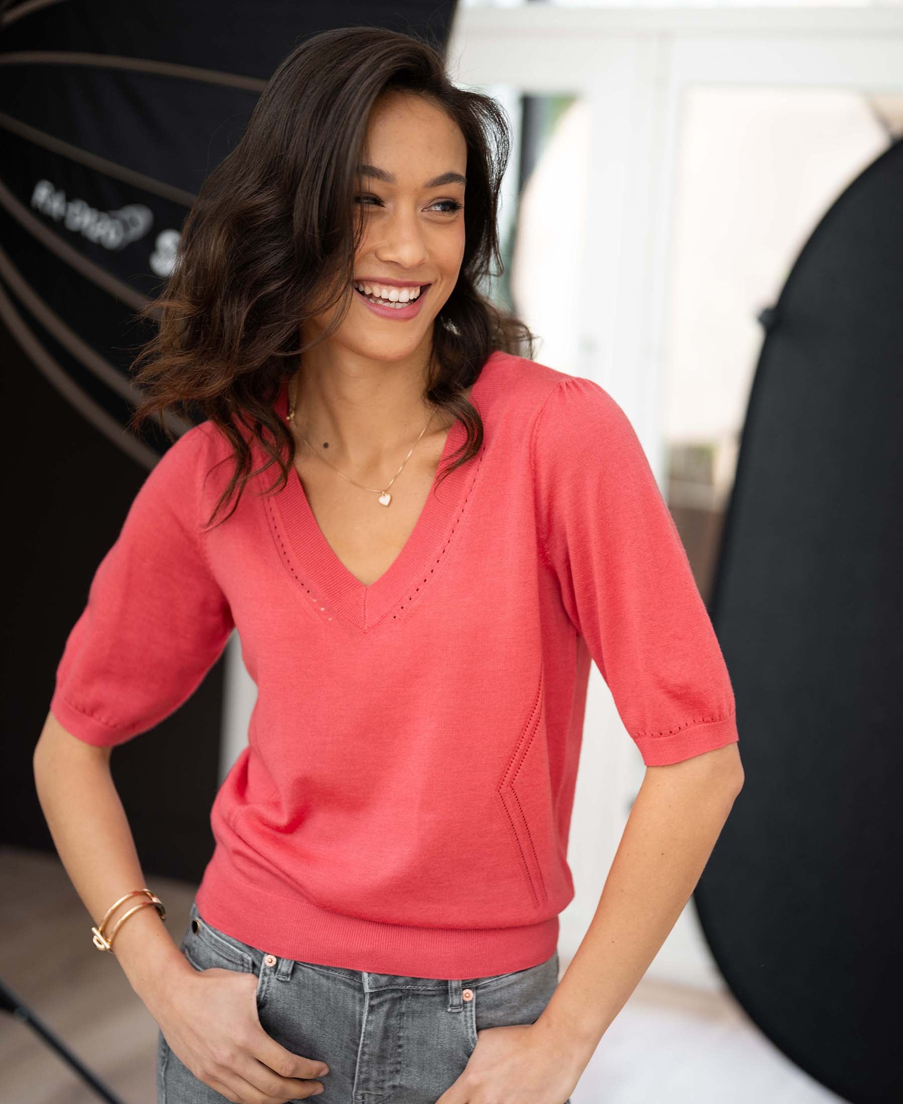 V-hals trui LA DIAZ Coralpink