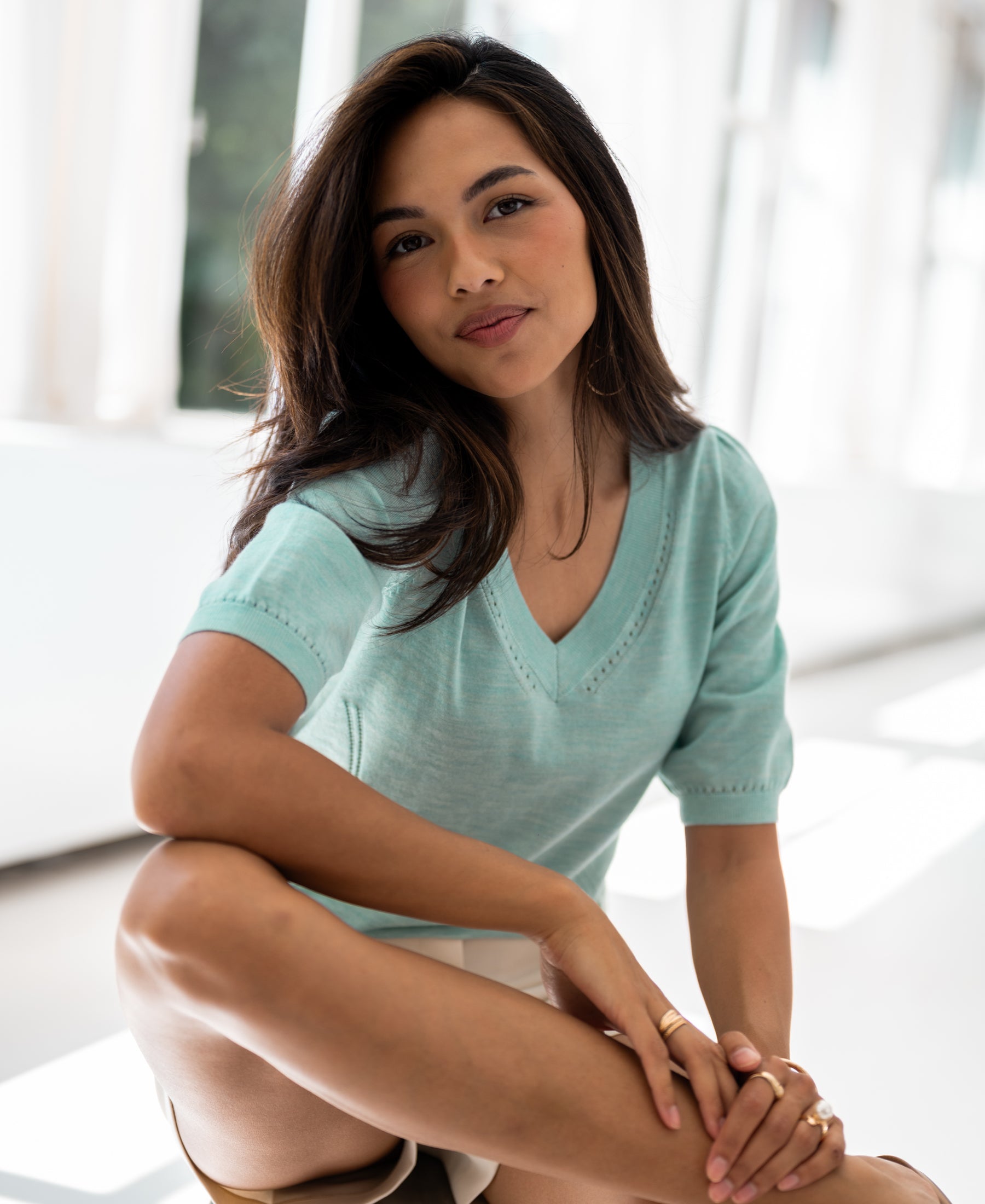 V-neck sweater LA DIAZ Seafoam