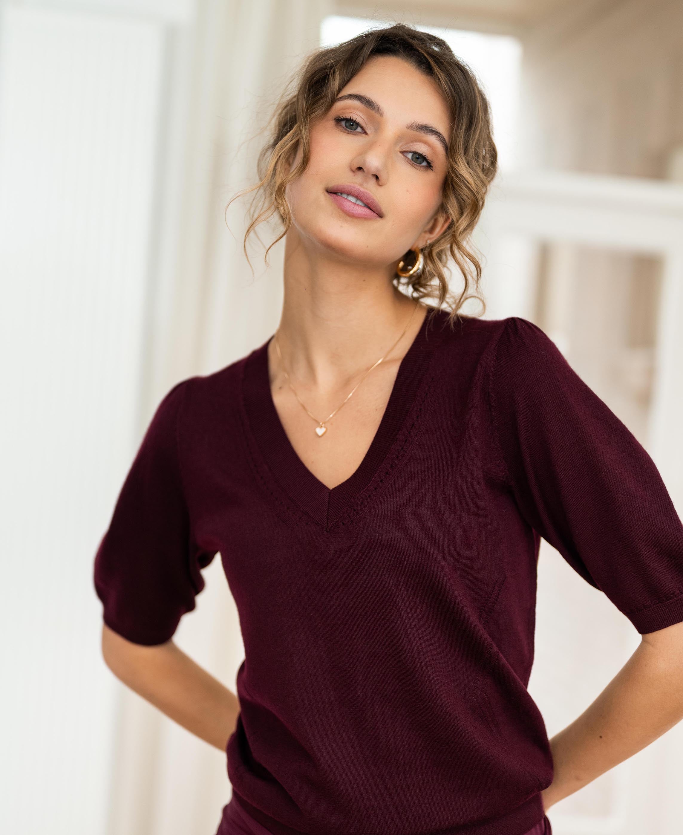 V-neck sweater LA DIAZ Bordeaux