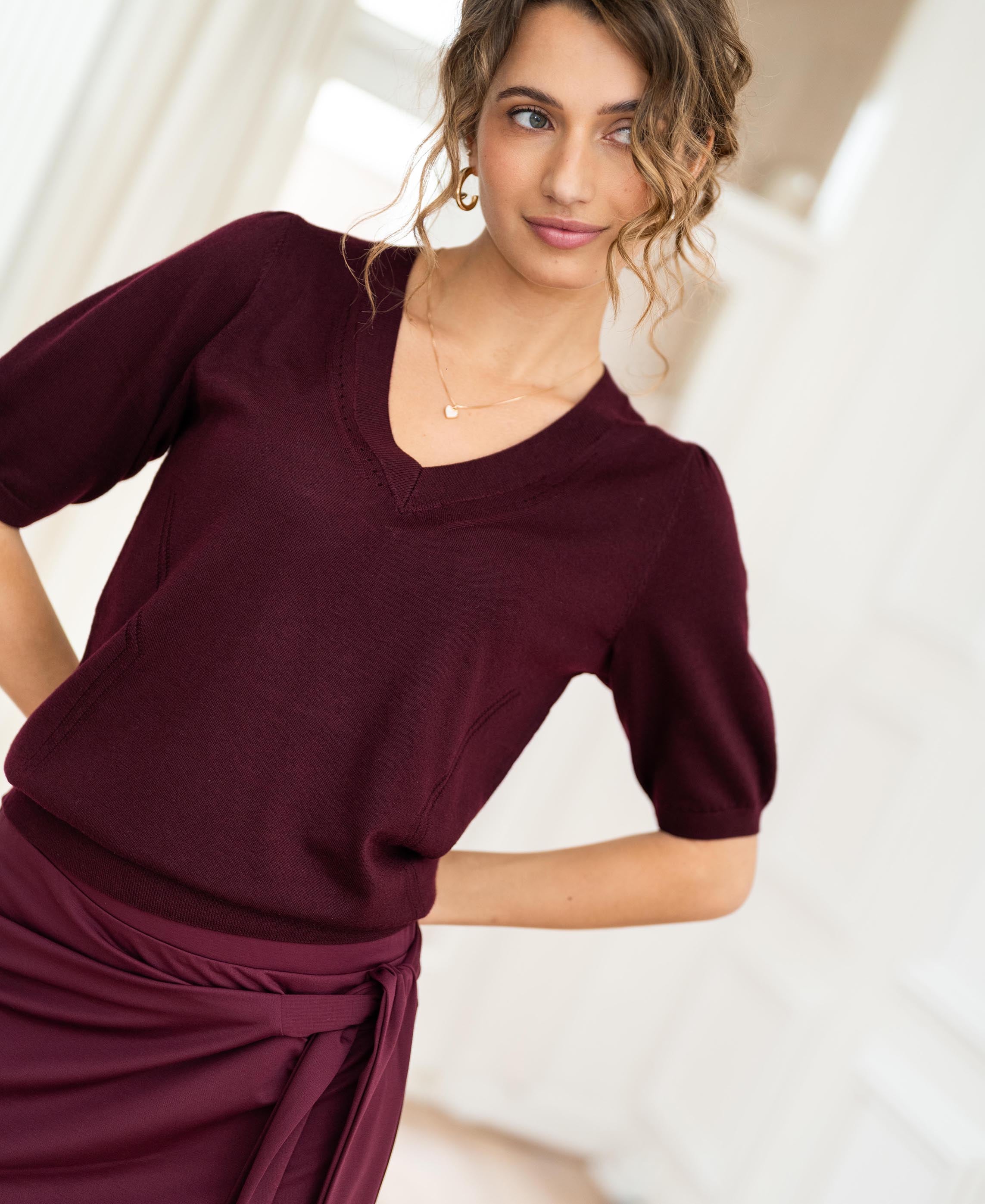 V-neck sweater LA DIAZ Bordeaux