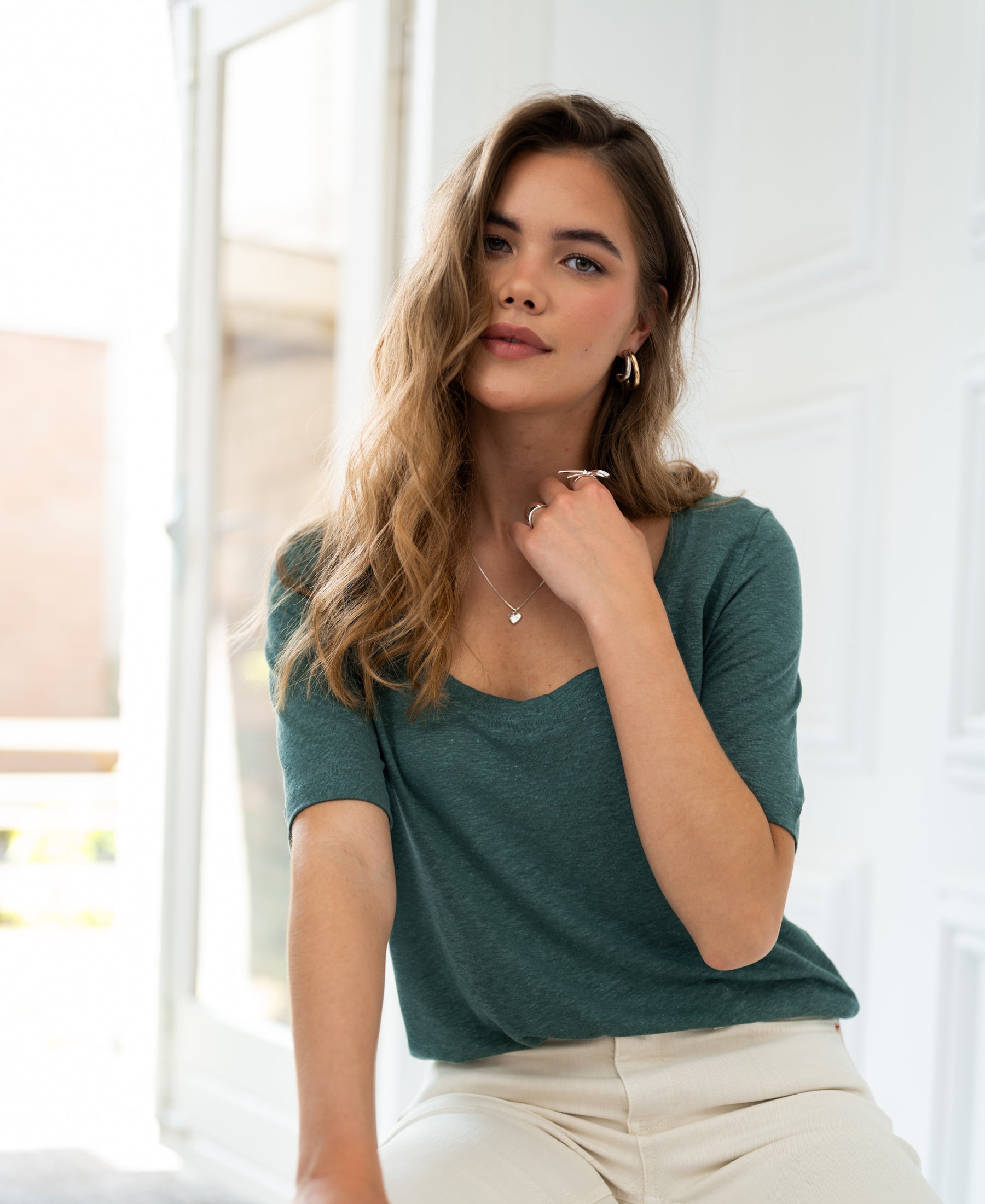 Linen T-shirt LA DOMI Dark blue