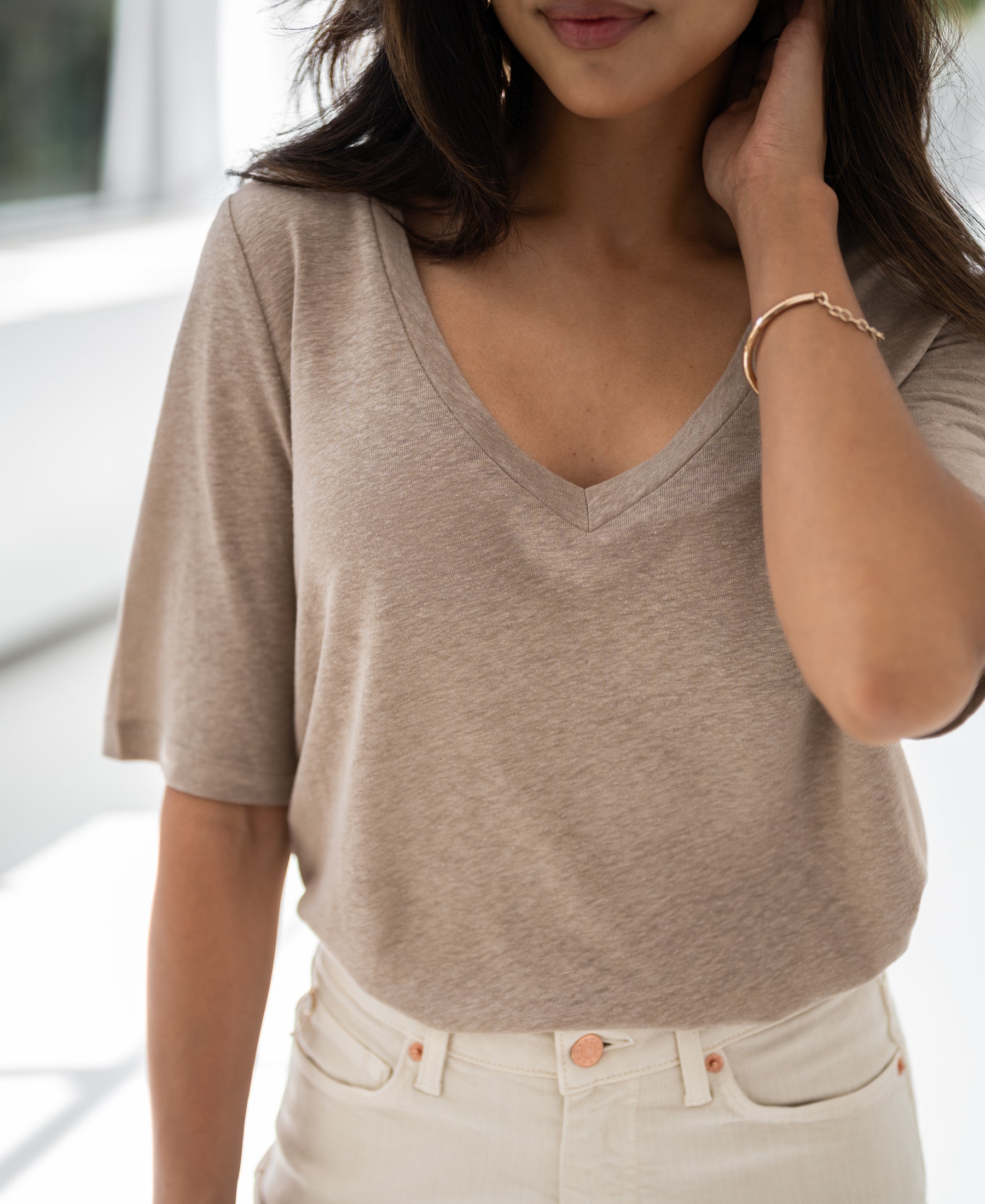 Linen T-shirt LA DOMI Mist green