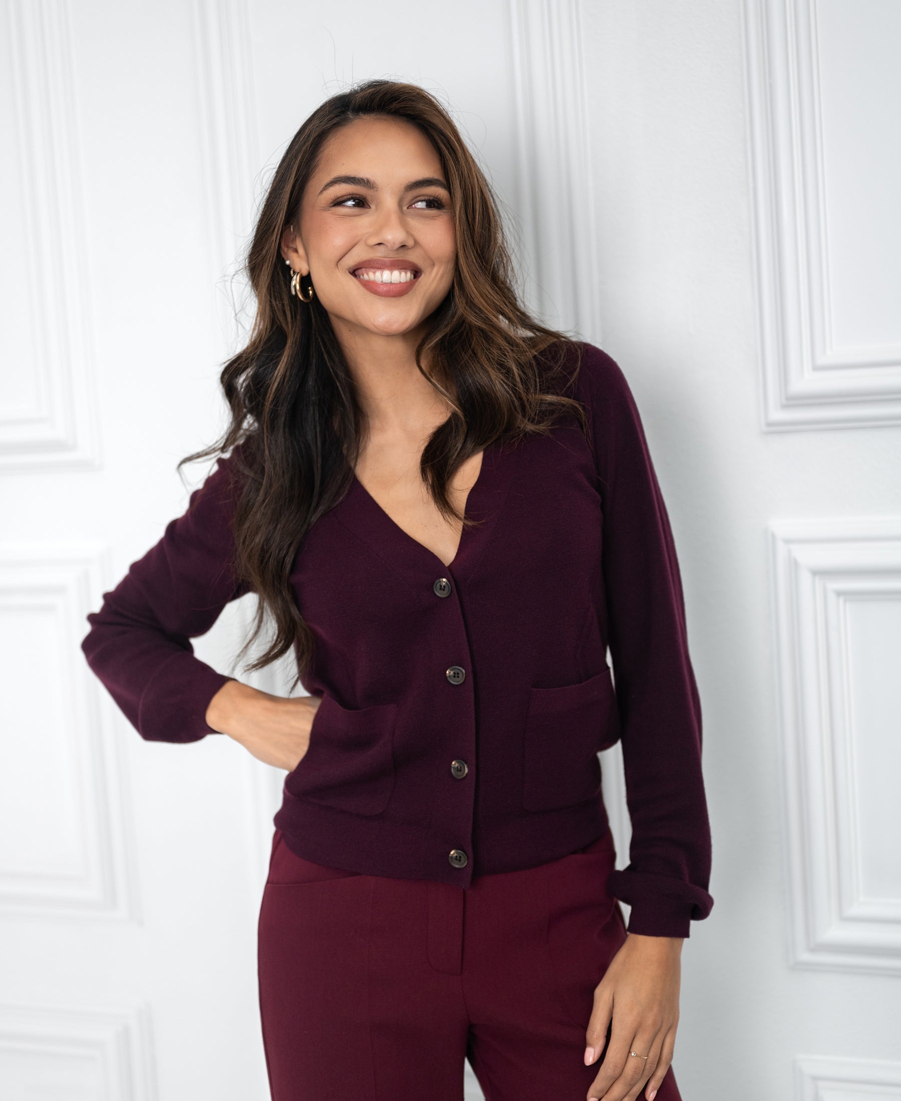 Merino-Strickjacke LA DONNA Dark Cassis