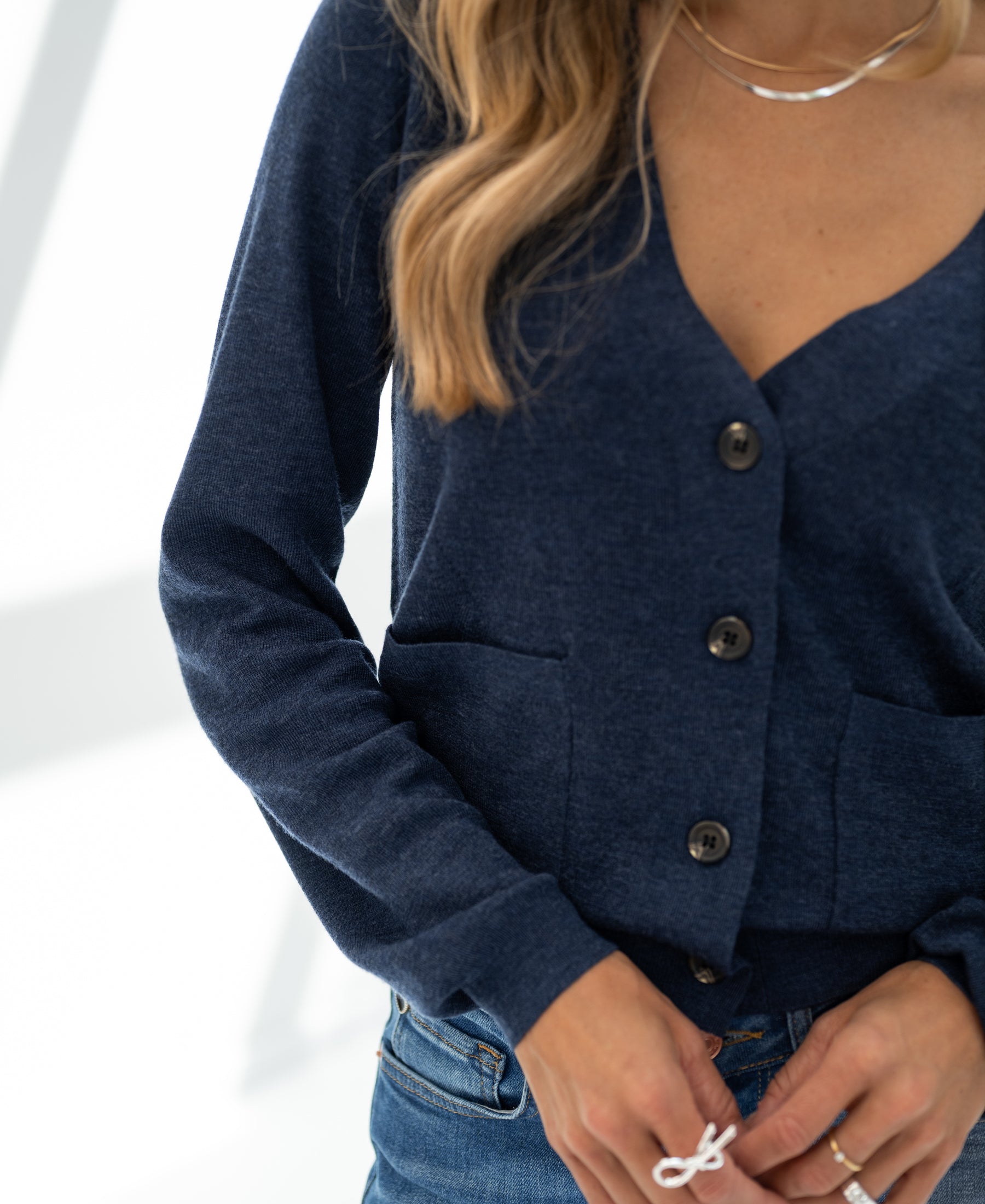 Merino wool cardigan LA DONNA Indigo blue