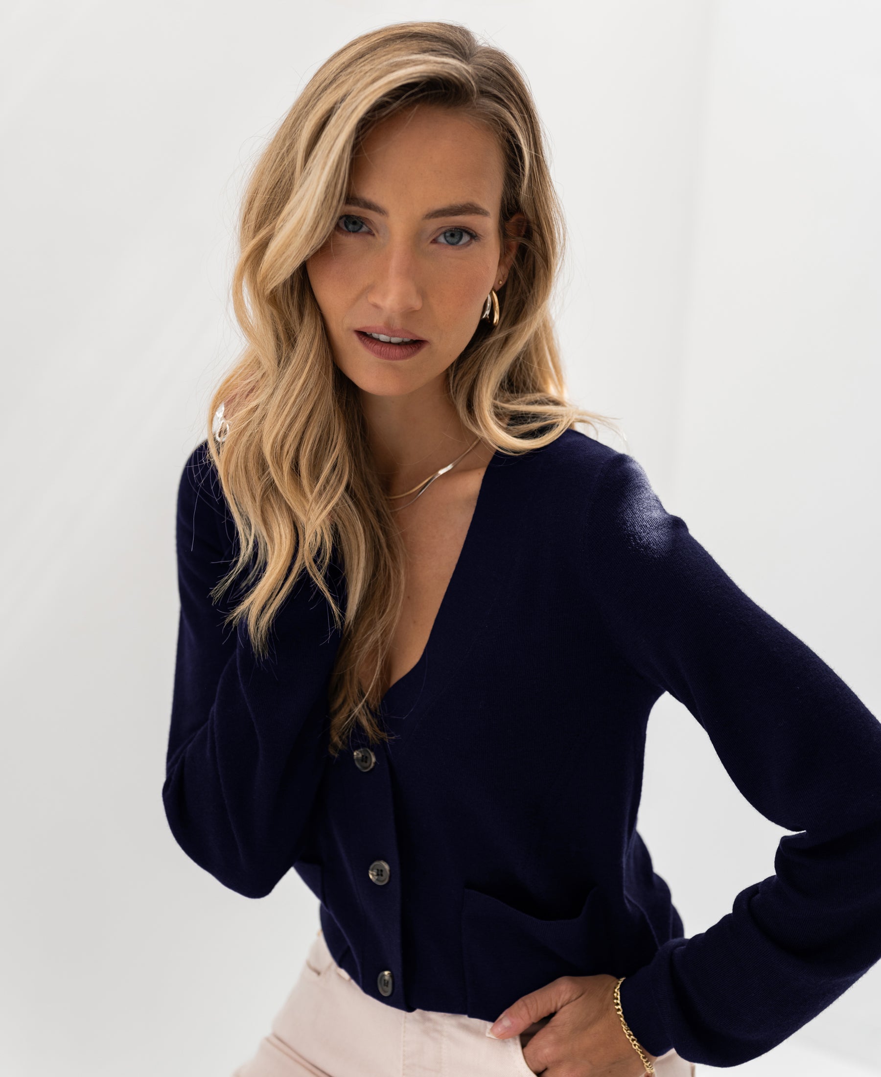 Merino wool cardigan LA DONNA Dark blue