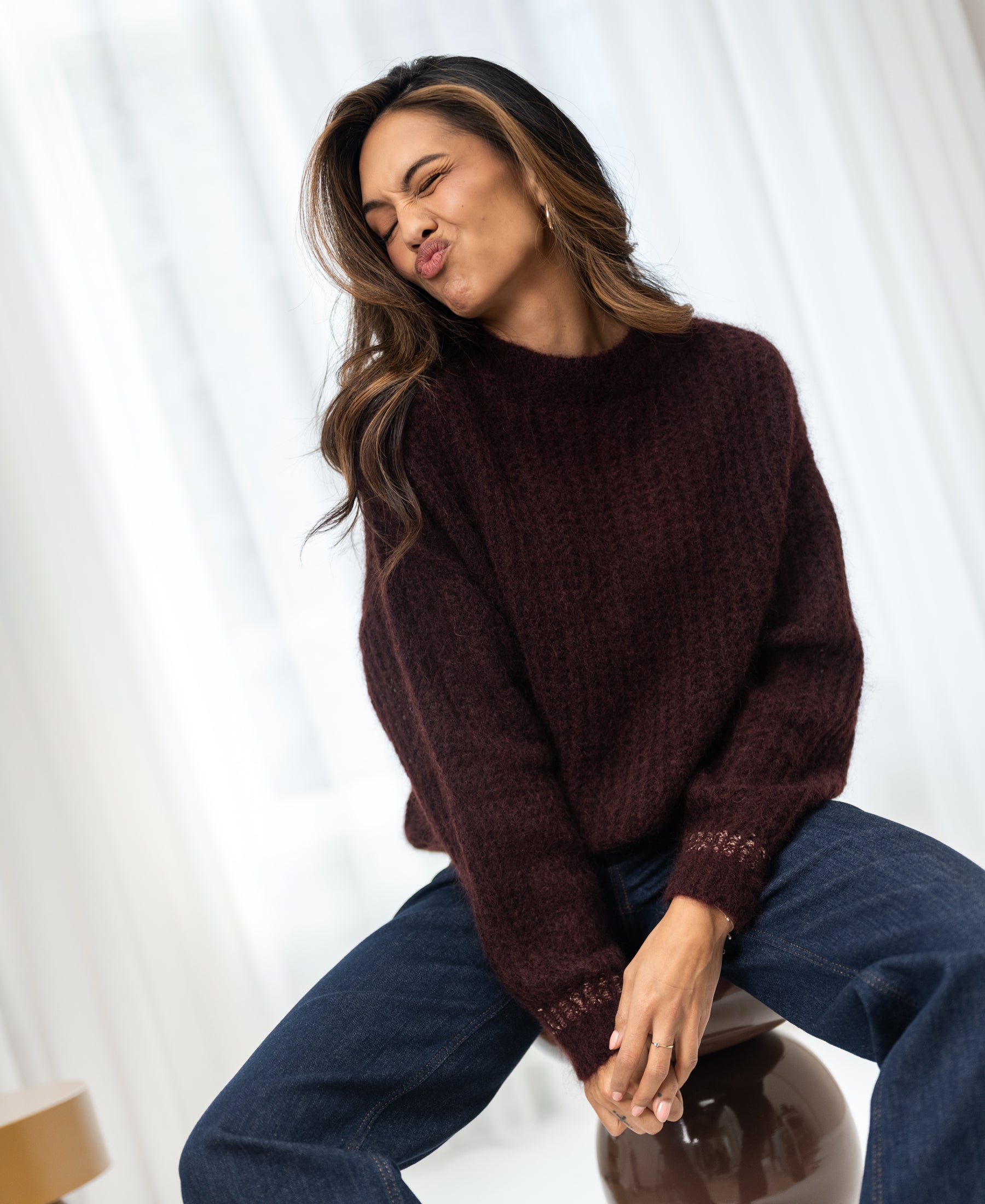 Mohair trui LA DOUCE Roodbruin