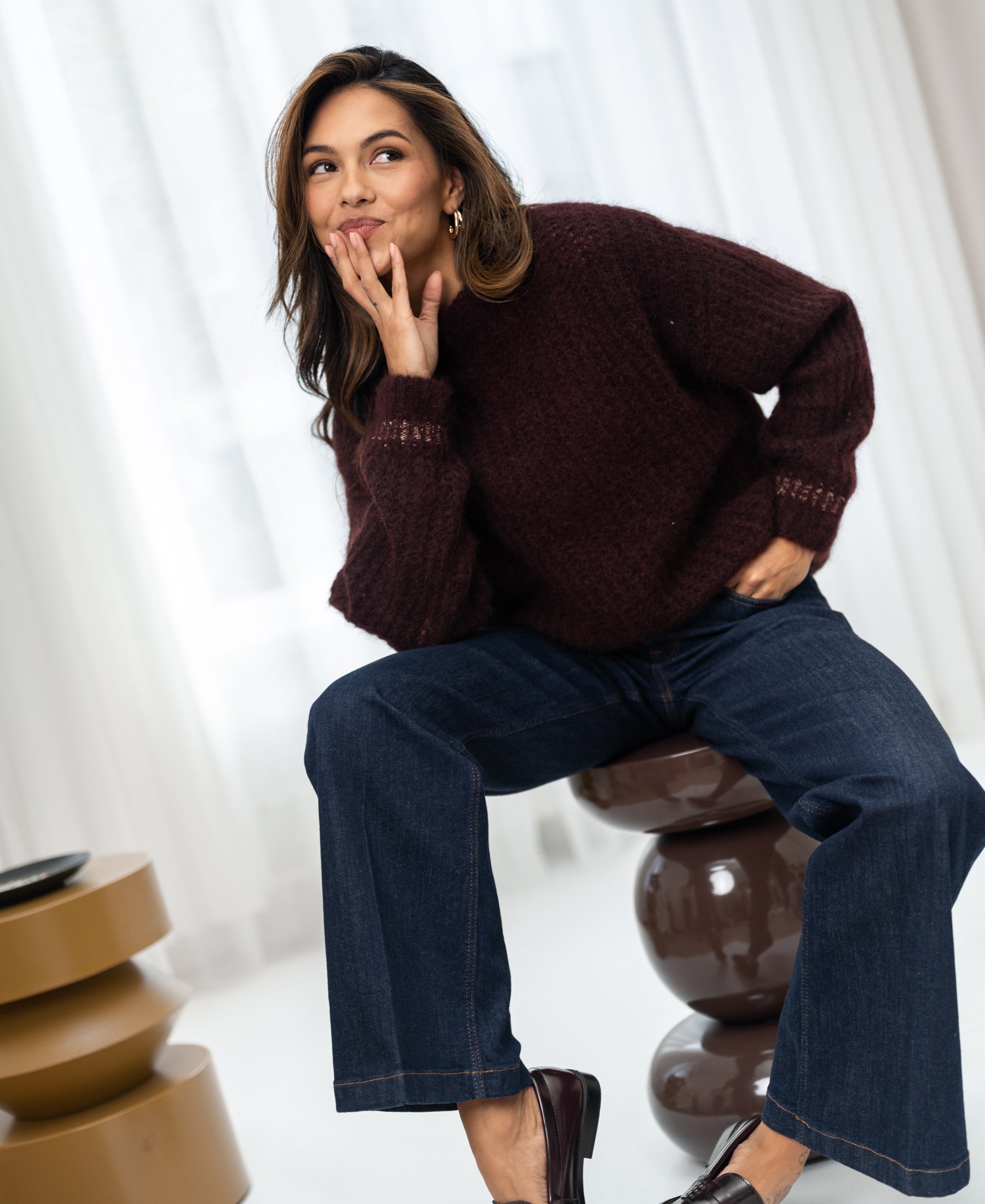 Mohair trui LA DOUCE Roodbruin