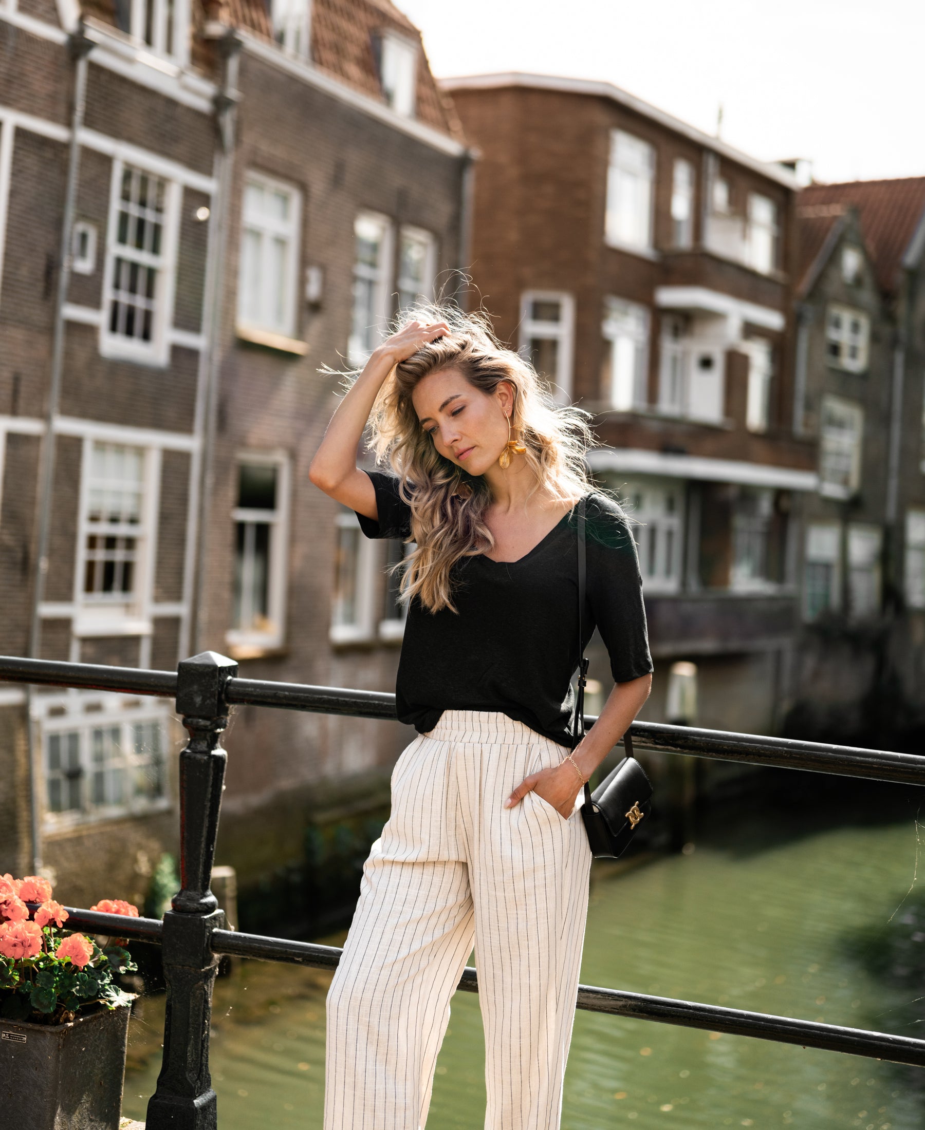 Linnen T-shirt LA DOMI Zwart