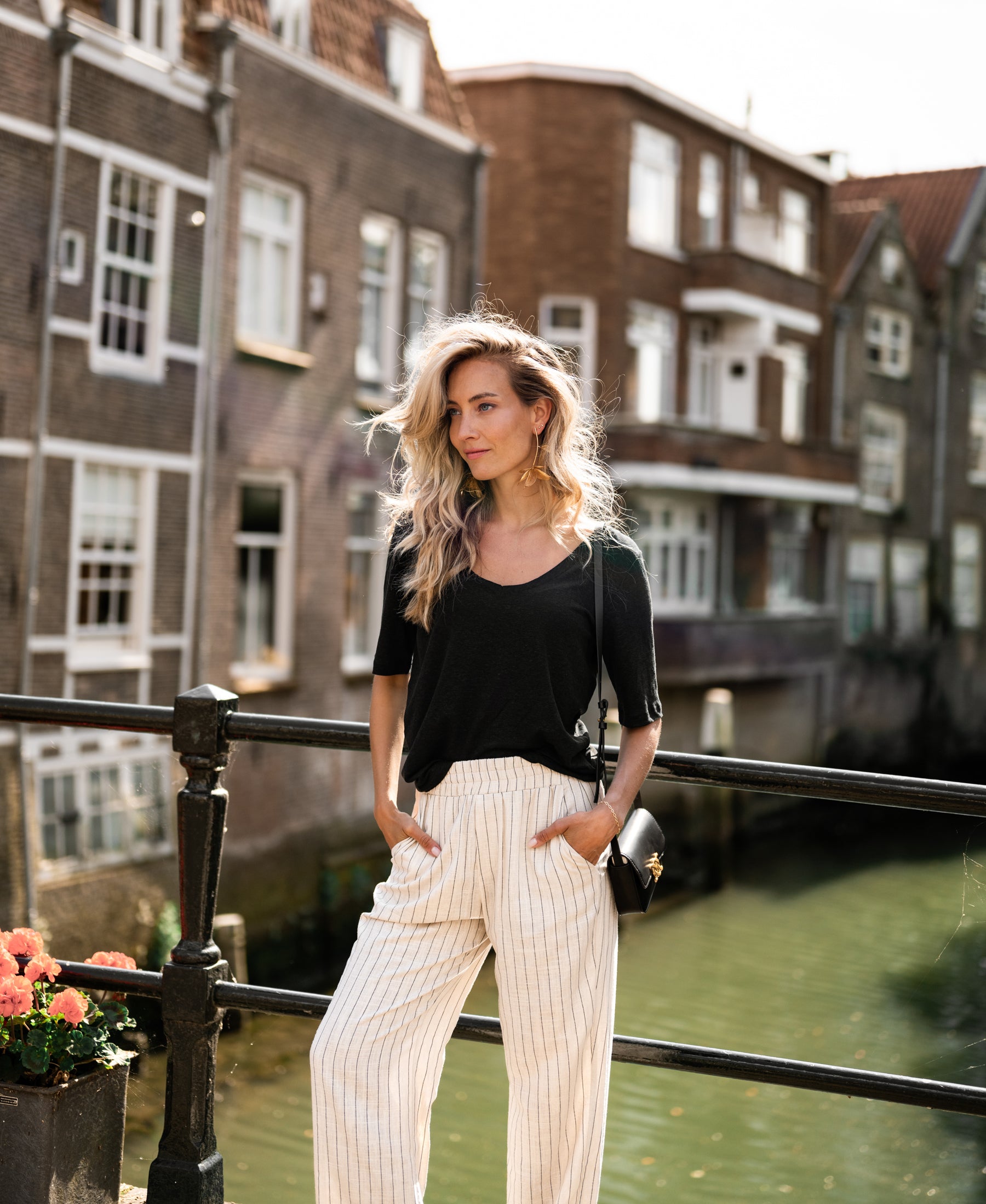 Linnen T-shirt LA DOMI Zwart