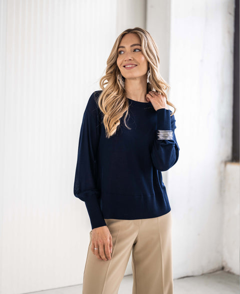 Merino trui LA BOBBY Donkerblauw