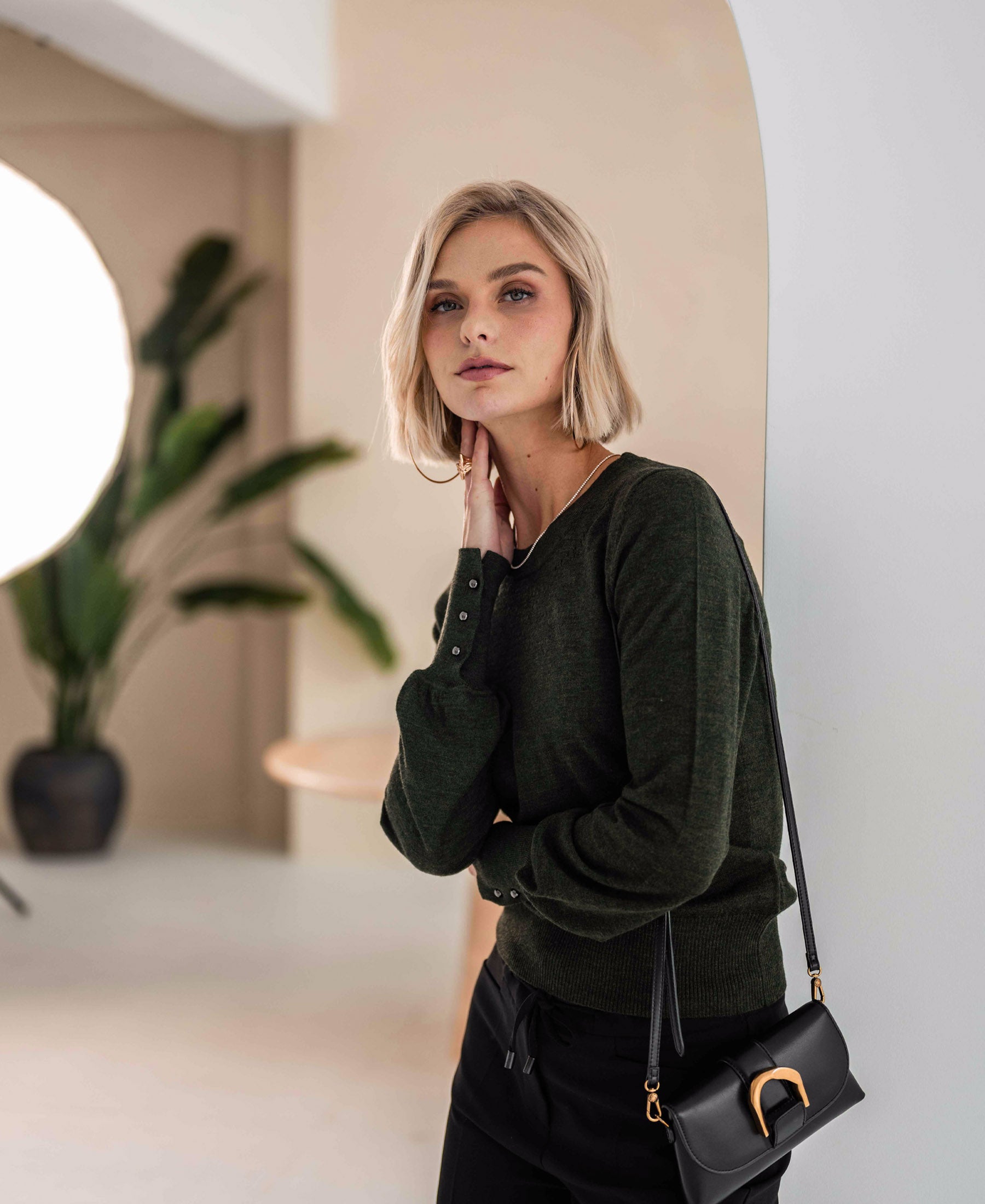 Merinowol trui LA MARIS Donkergroen - zwart