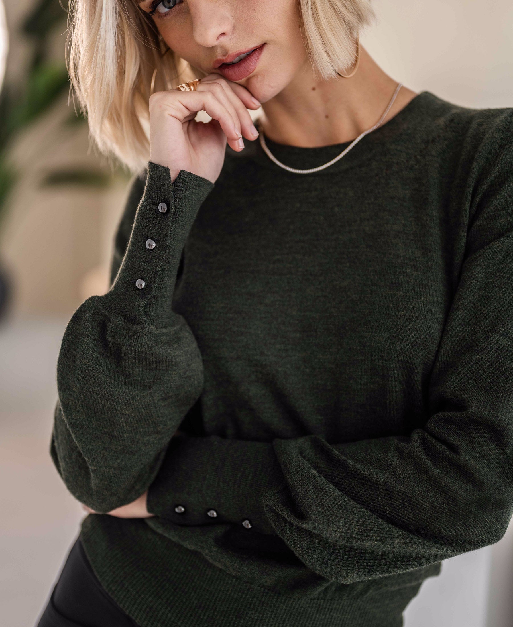 Merinowol trui LA MARIS Donkergroen - zwart