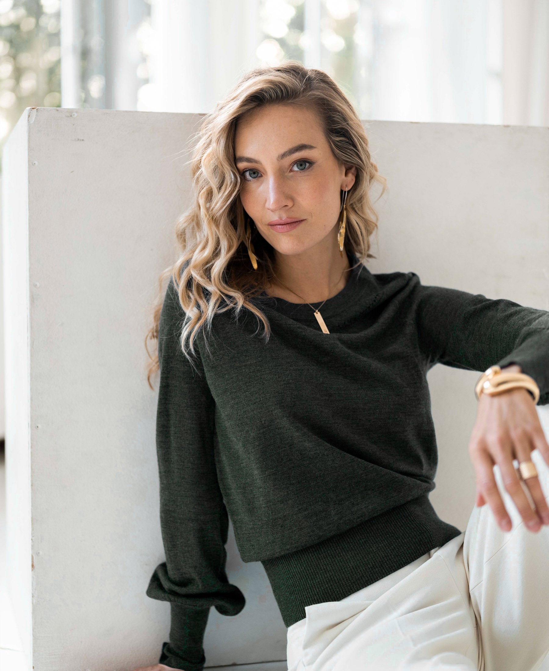 Merinowol trui LA MARIS Donkergroen - zwart