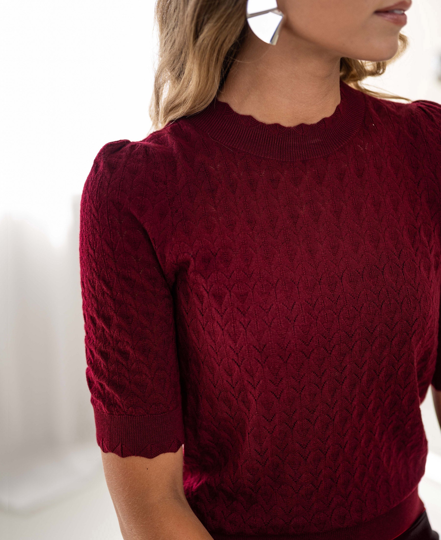 Kurzarmpullover aus Merinowolle LA BRIOCHE Dunkelrot