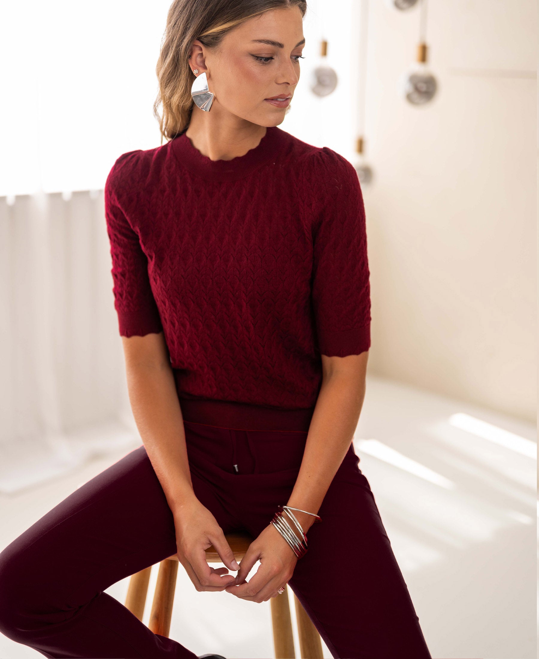 Merino wool sweater LA BRIOCHE Dark red