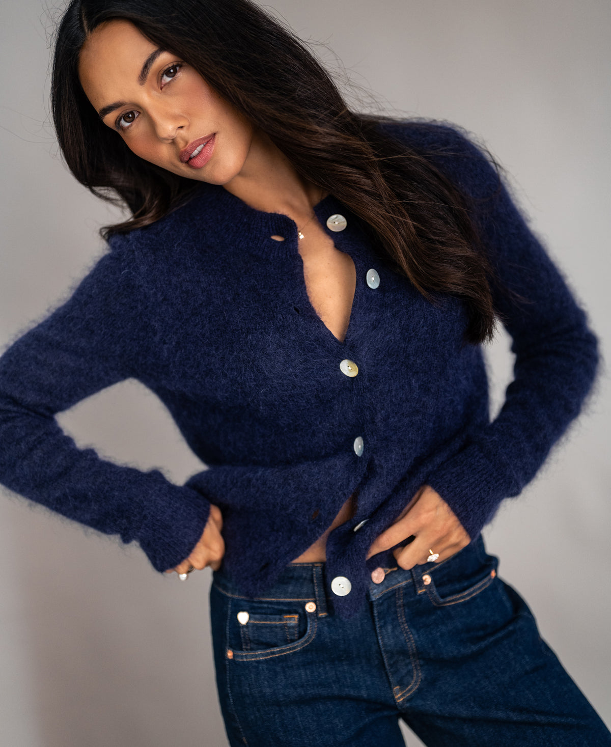 Soft Mohair Cardigan LA ELOIS Navy