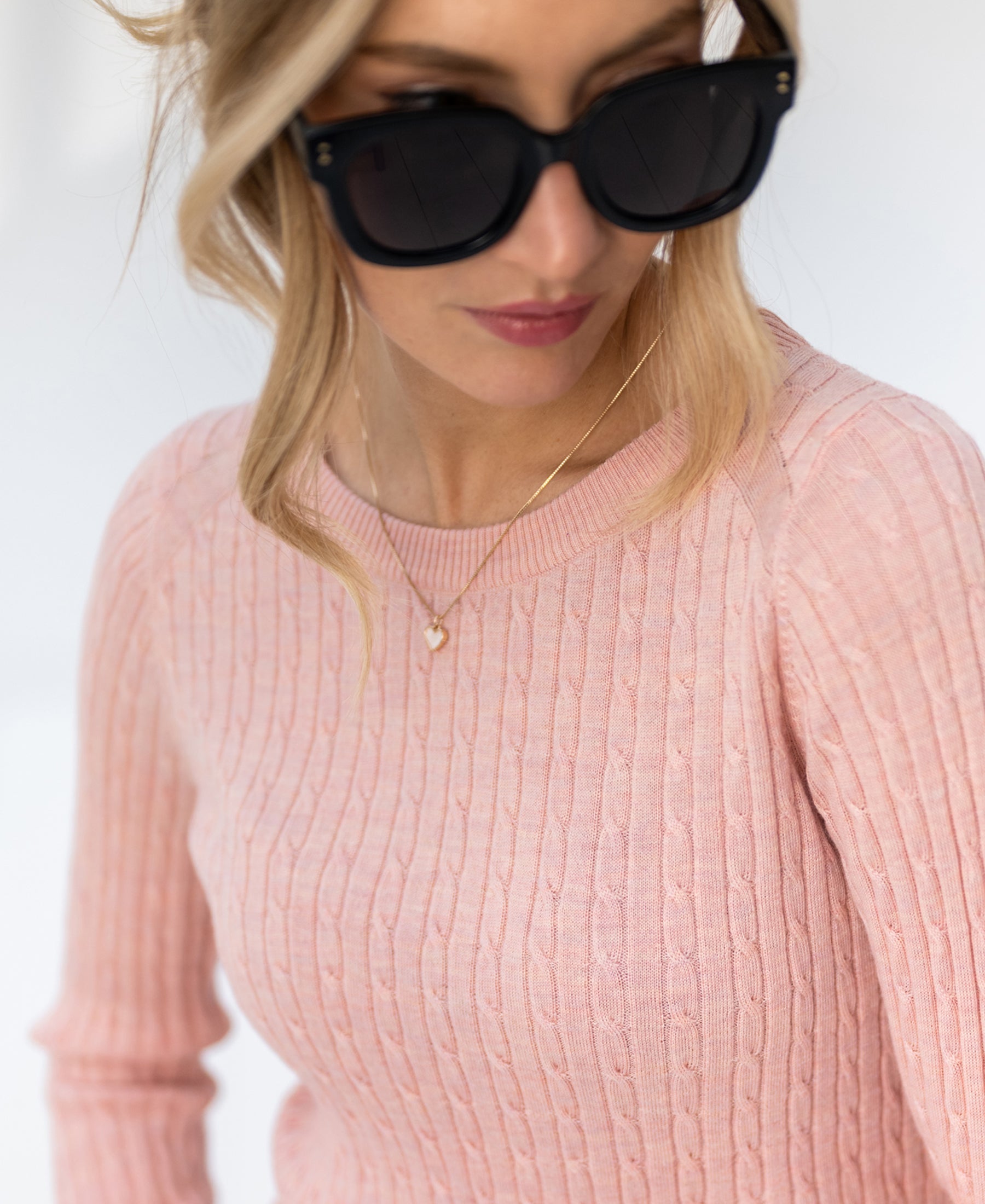 Cable knit sweater ETHAN Salmon pink