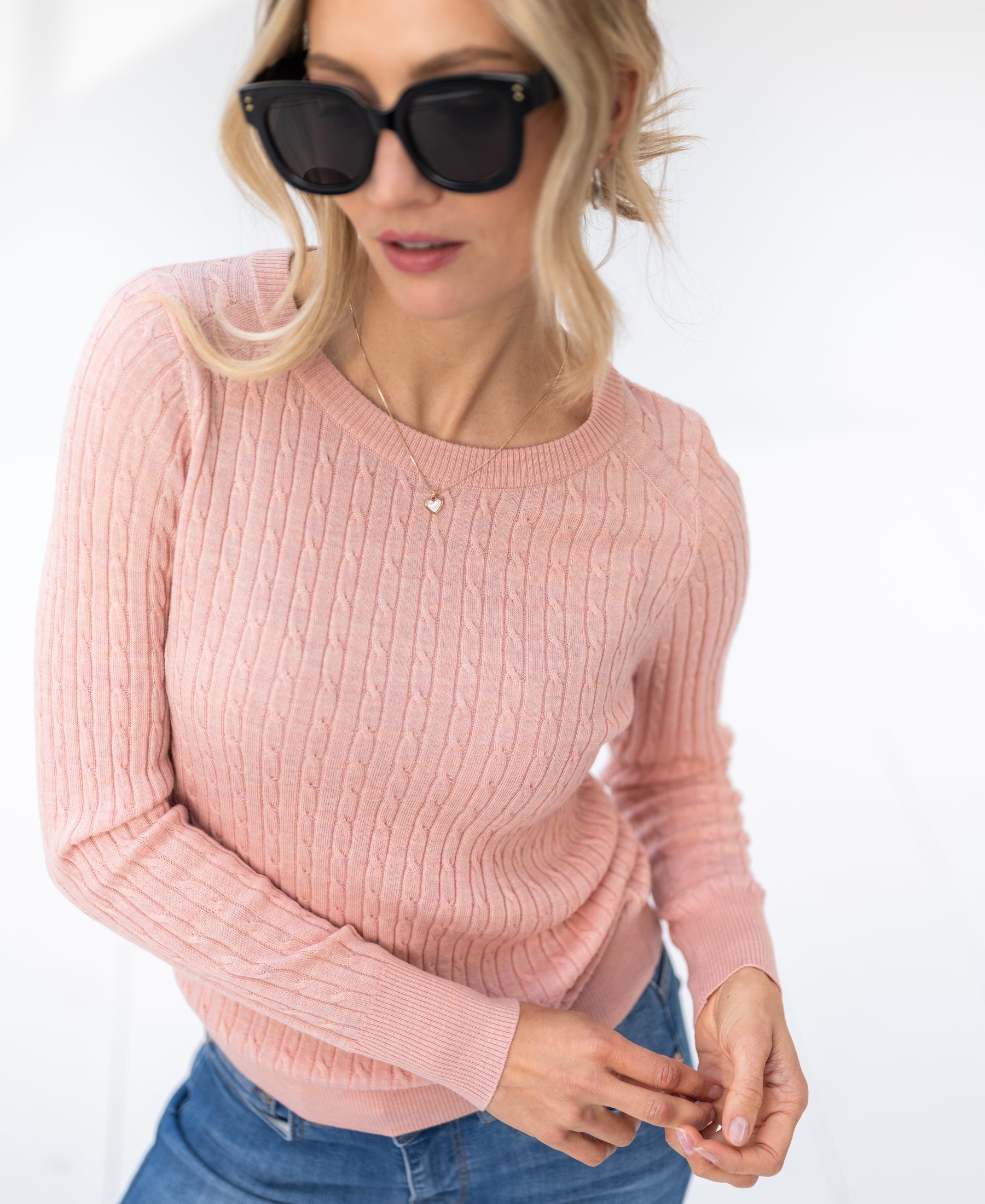 Cable knit sweater ETHAN Salmon pink