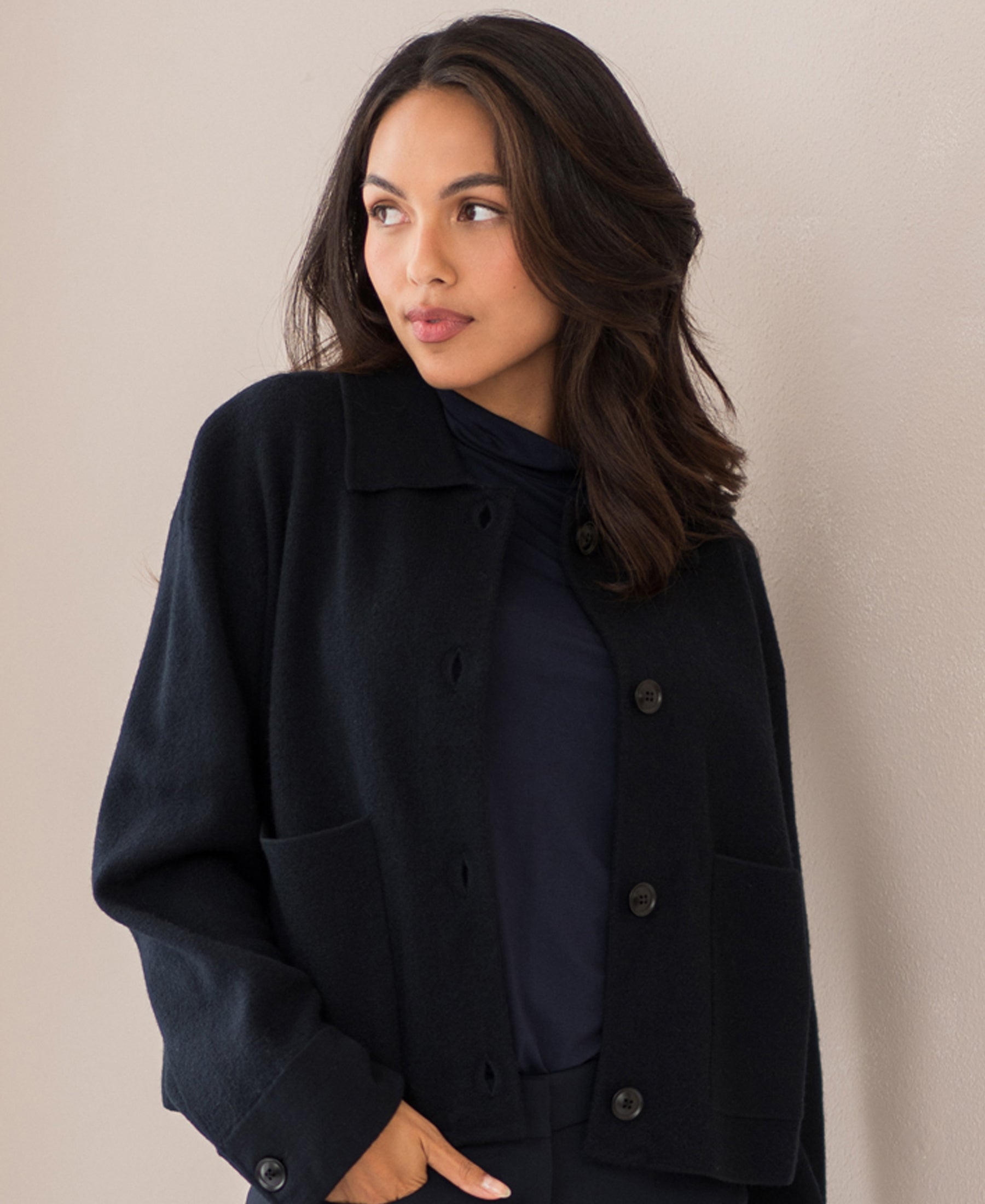 Merino wool jacket LA FAYE Dark Blue