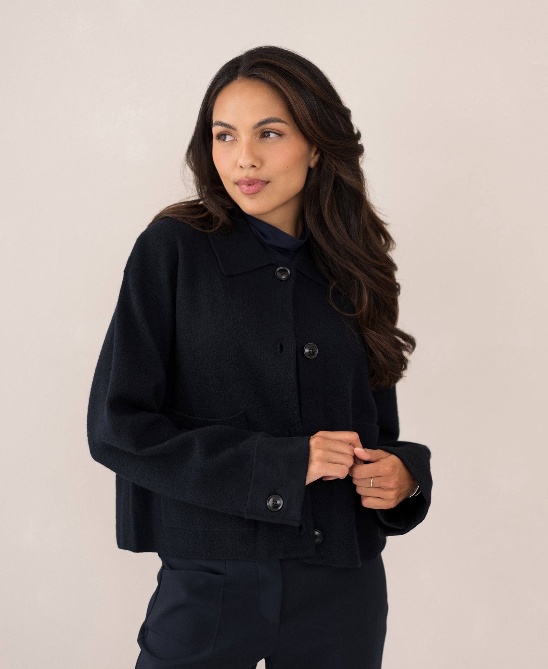 Merino wool jacket LA FAYE Dark Blue