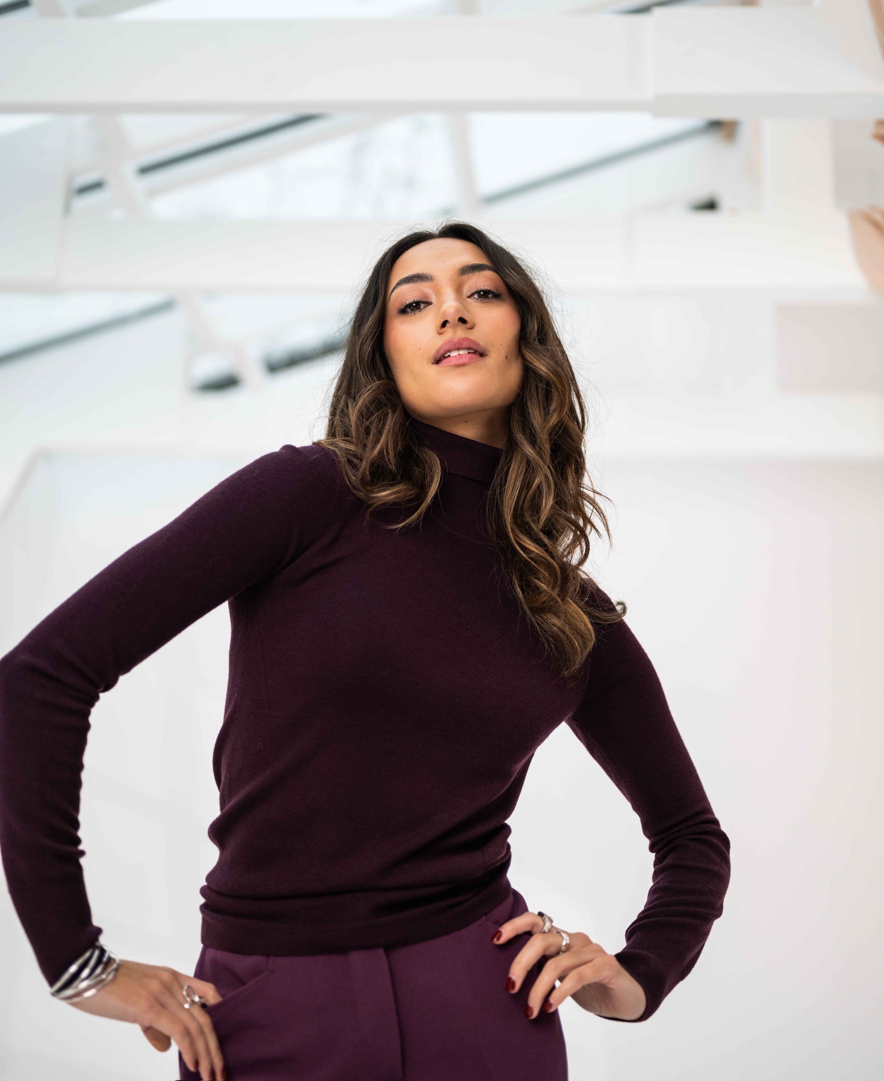 Rollkragenpullover aus Merinowolle LA FORTE Aubergine