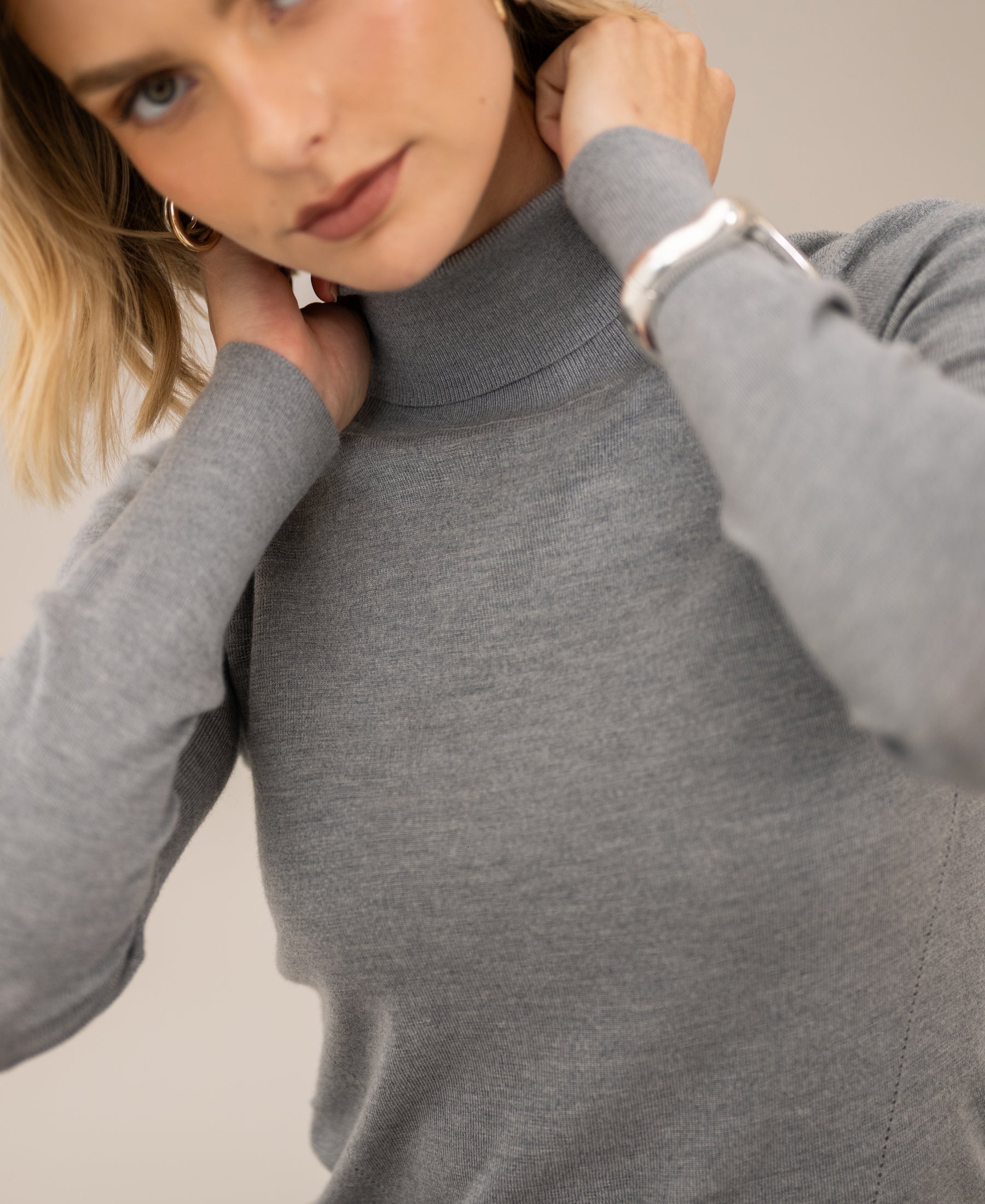 Rollkragenpullover aus Merinowolle LA FORTE Feathergrey