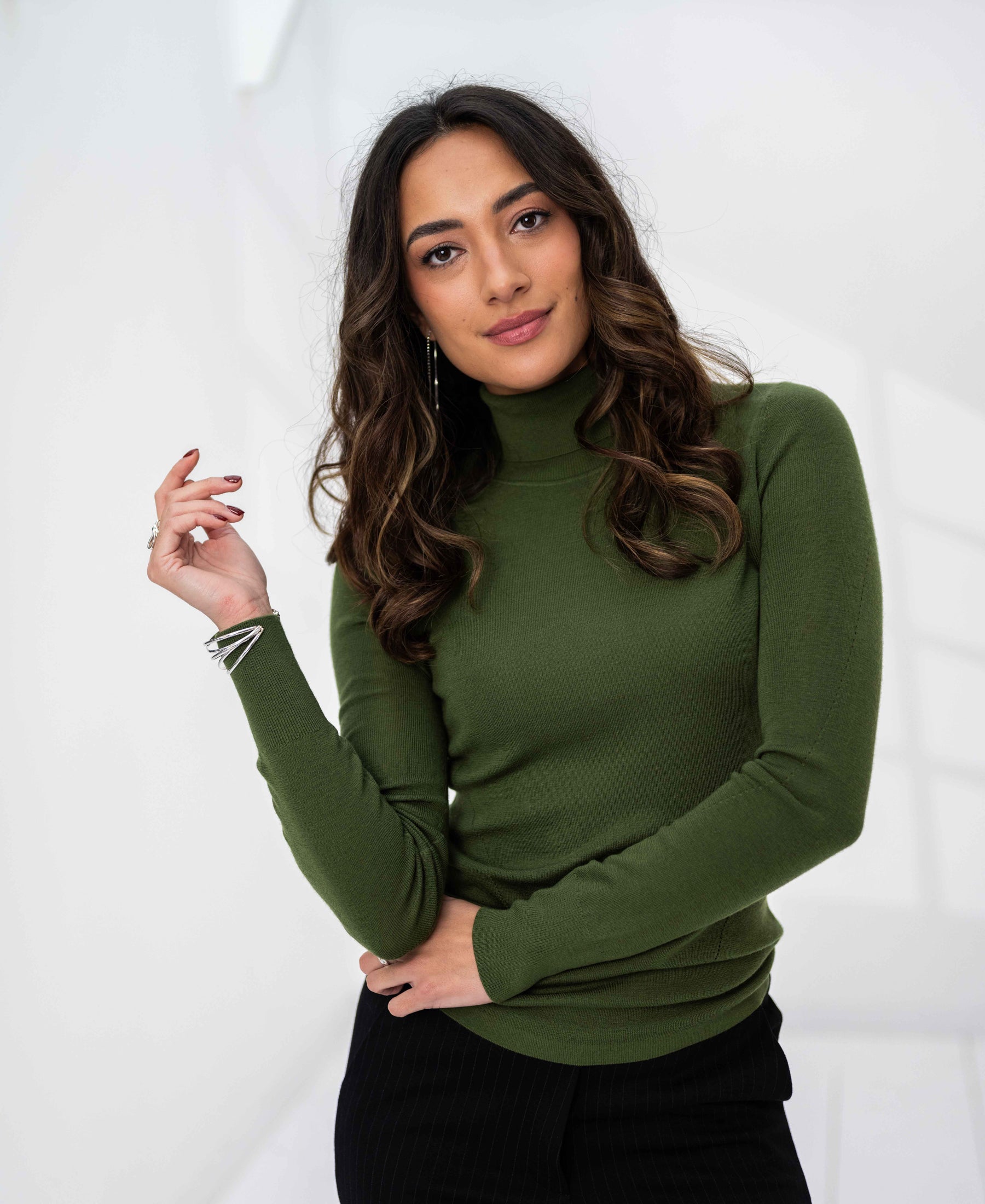 Rollkragenpullover aus Merinowolle LA FORTE Olivgrün