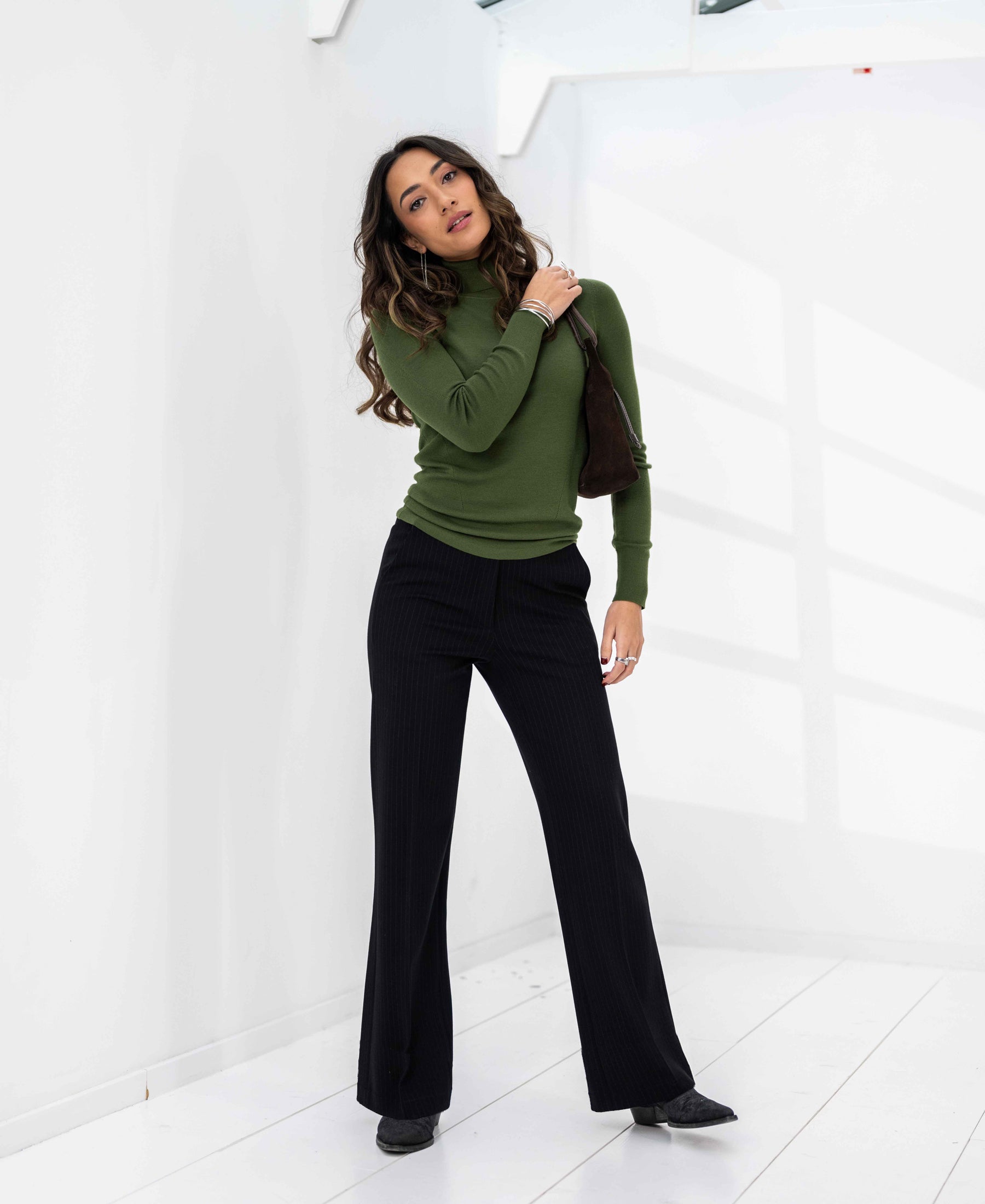 Rollkragenpullover aus Merinowolle LA FORTE Olivgrün