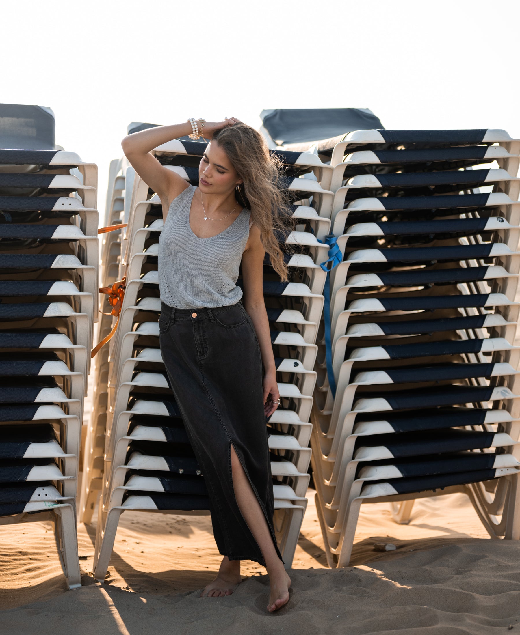 Top mit Glanz LA FRAISE Hellgrau