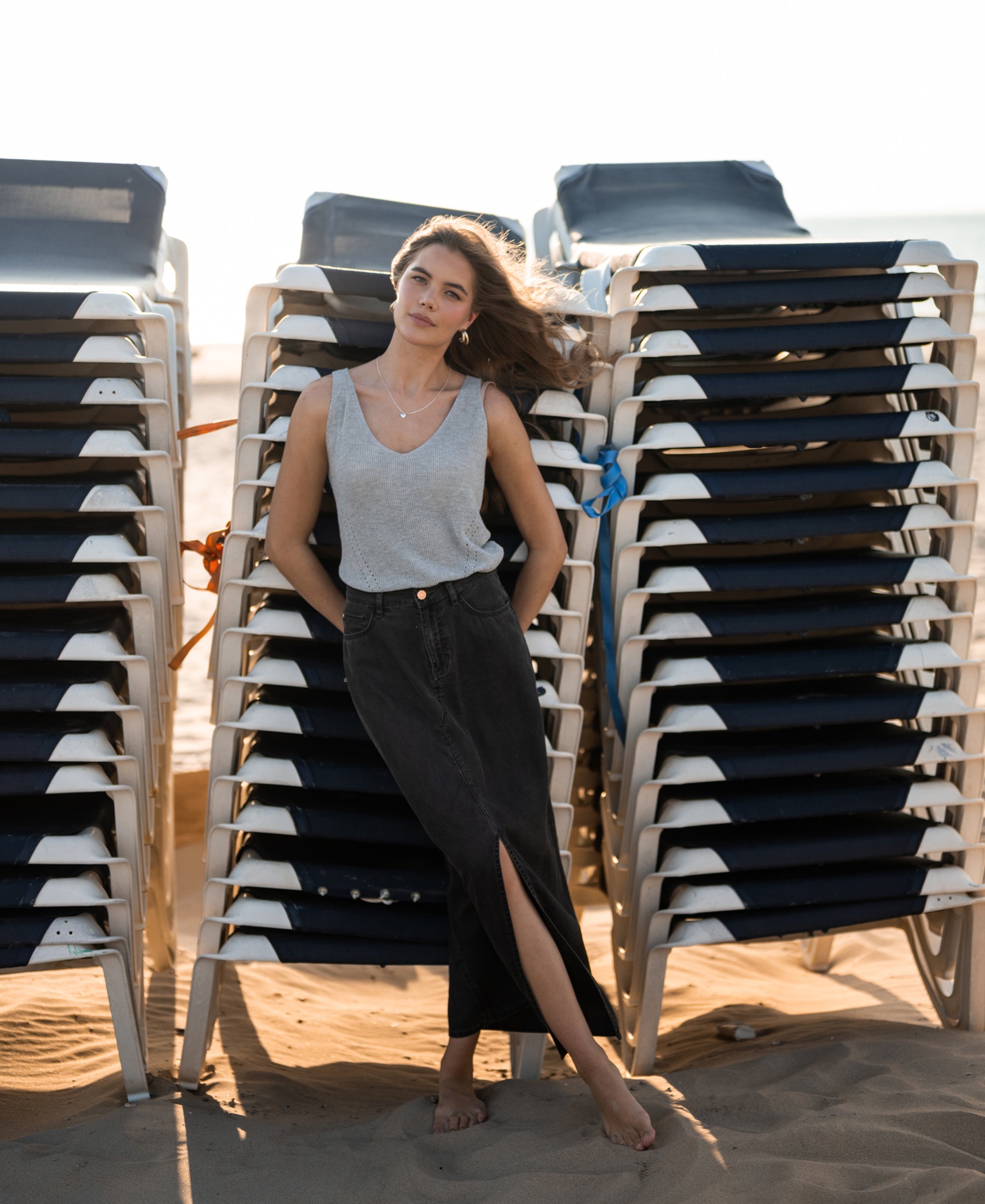 Top mit Glanz LA FRAISE Hellgrau