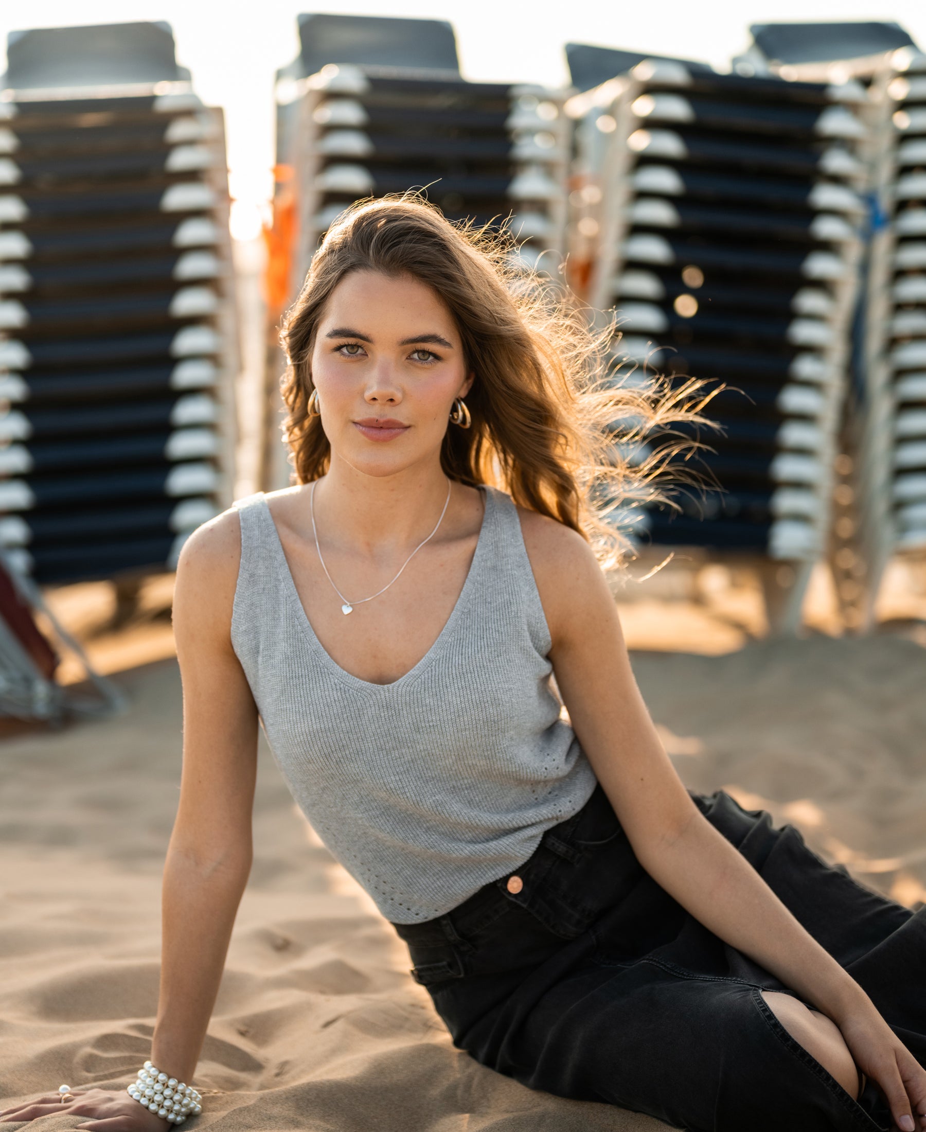 Top mit Glanz LA FRAISE Hellgrau