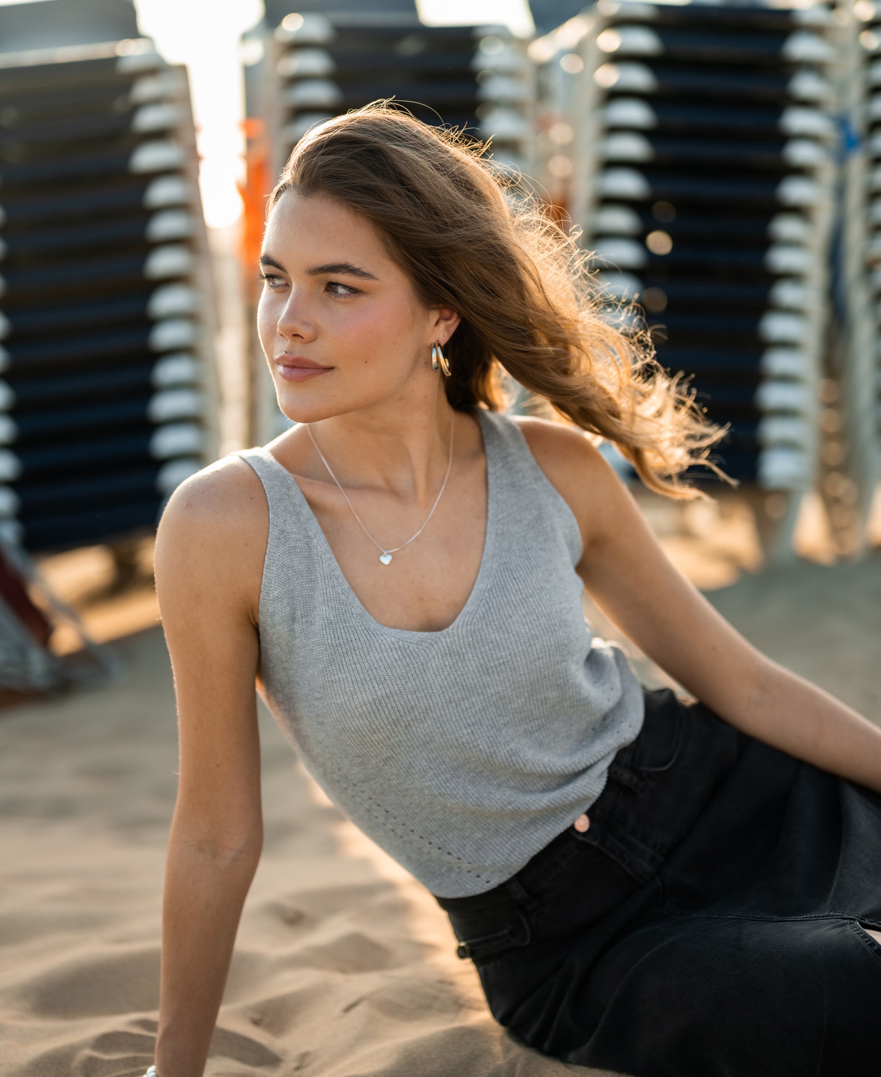 Top mit Glanz LA FRAISE Hellgrau