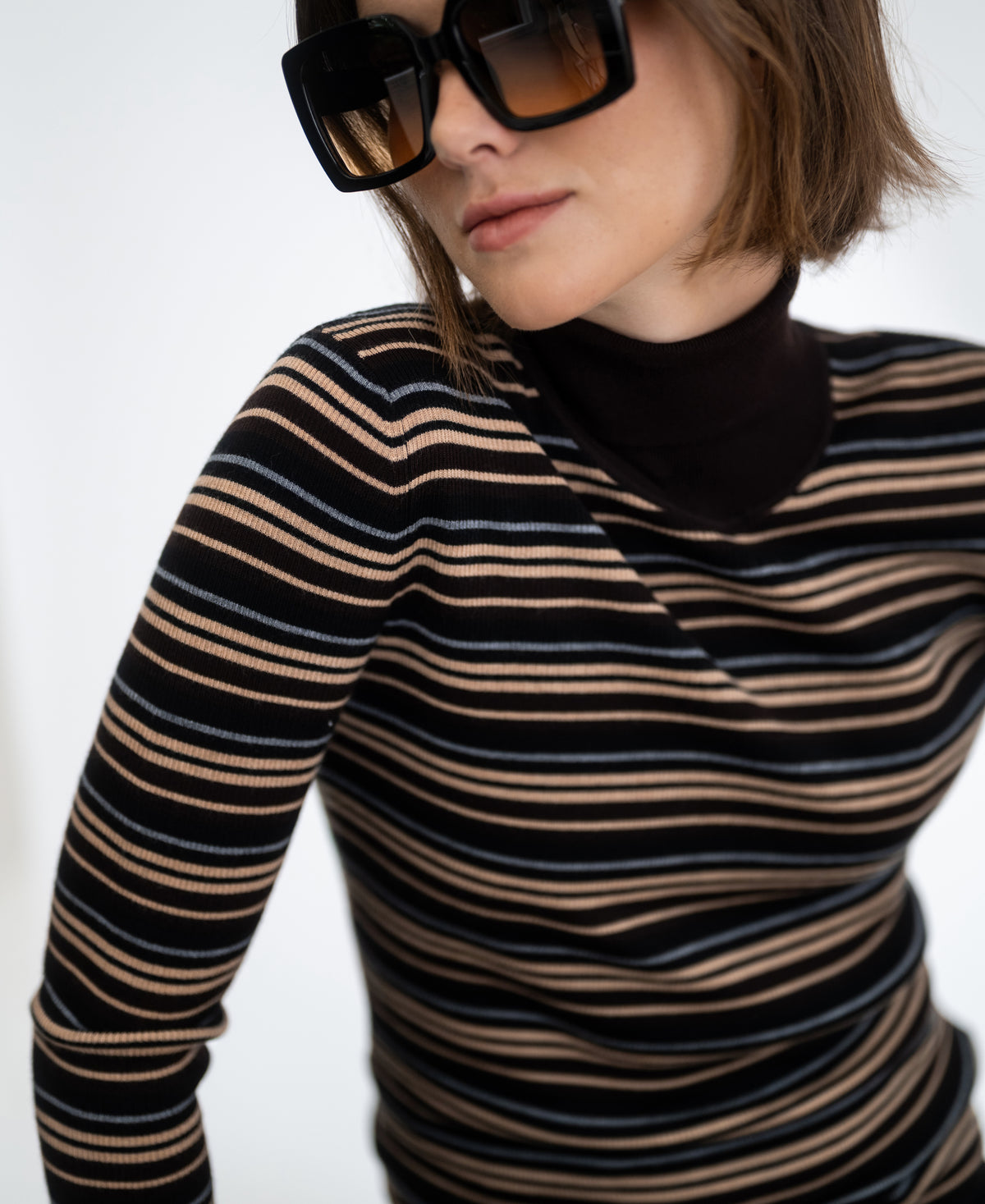 Gestreepte Merino coltrui LE FRESCO Choco - zwart