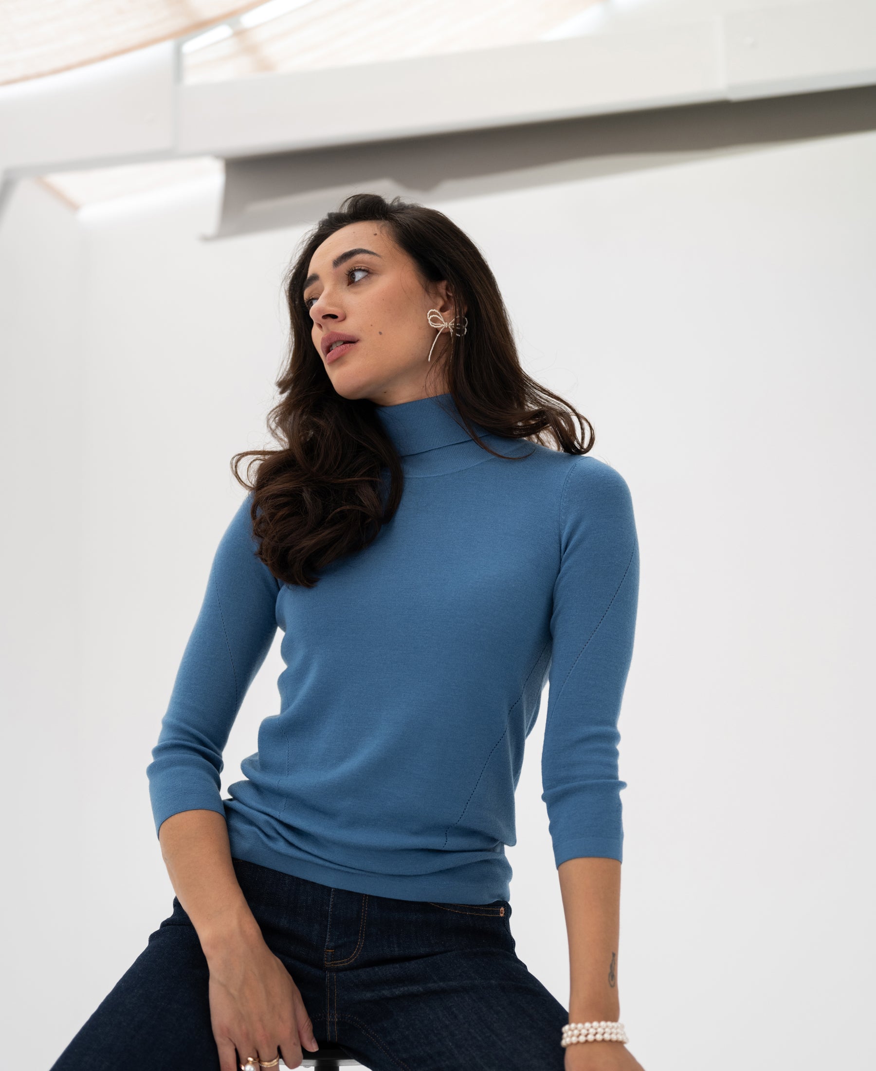 Rollkragenpullover LE FABIAN Stahlblau