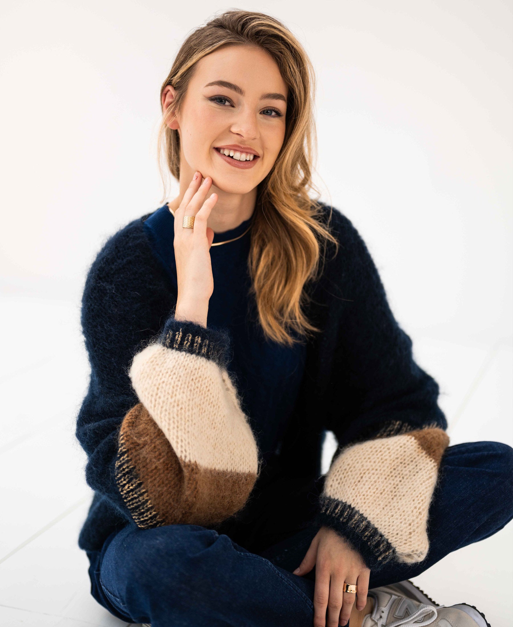 Fluffy cardigan LA BONBON Dark blue with stripes