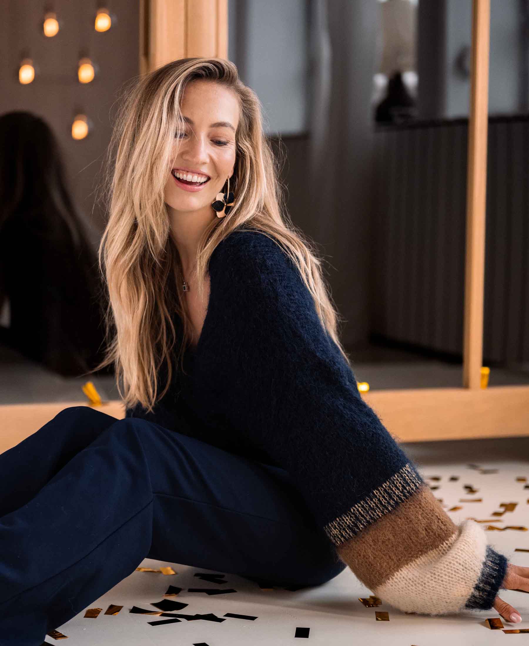 Fluffy vest LA BONBON Donkerblauw met strepen