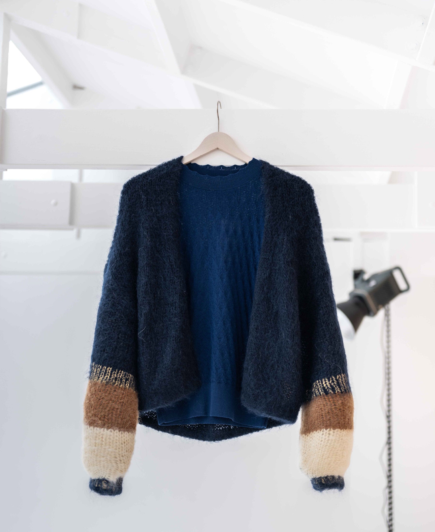 Fluffy cardigan LA BONBON Dark blue with stripes