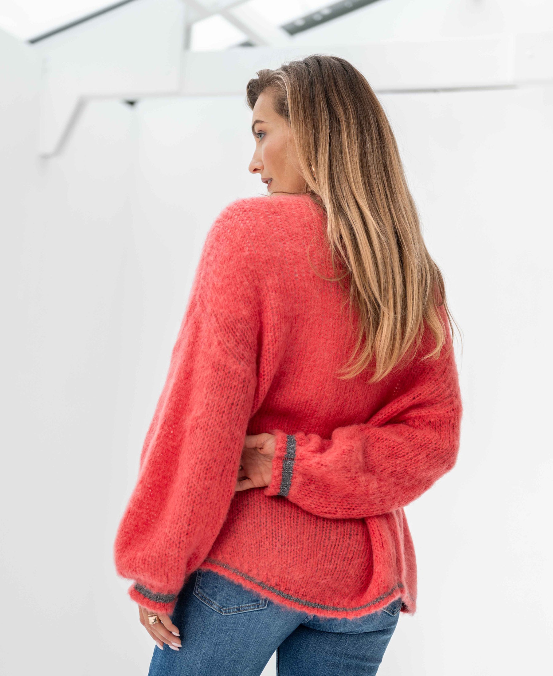 Fluffy cardigan LA CHERIE Coral red