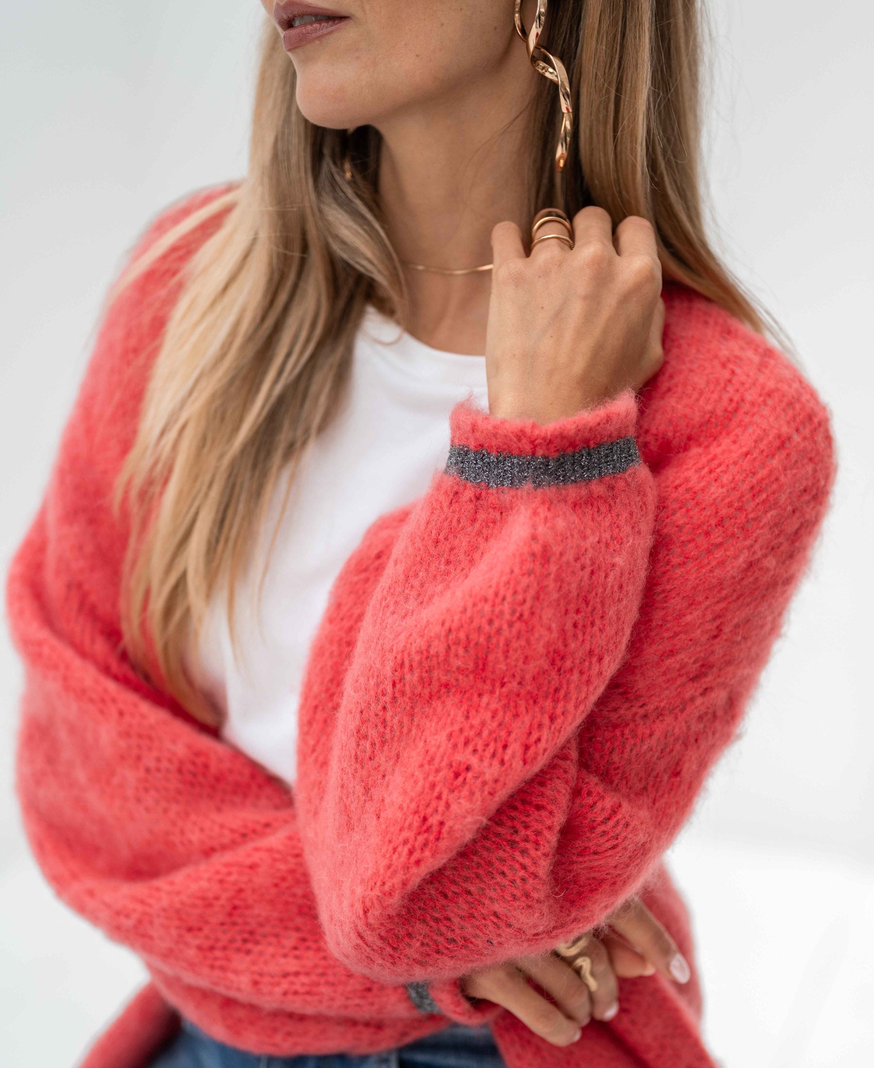 Fluffy cardigan LA CHERIE Coral red