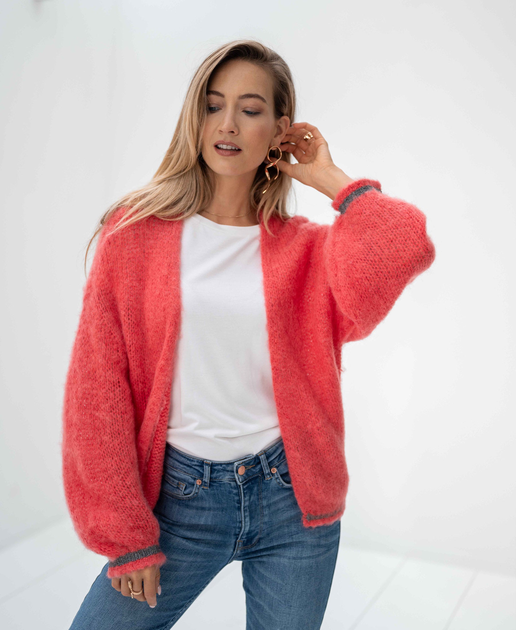Fluffy cardigan LA CHERIE Coral red